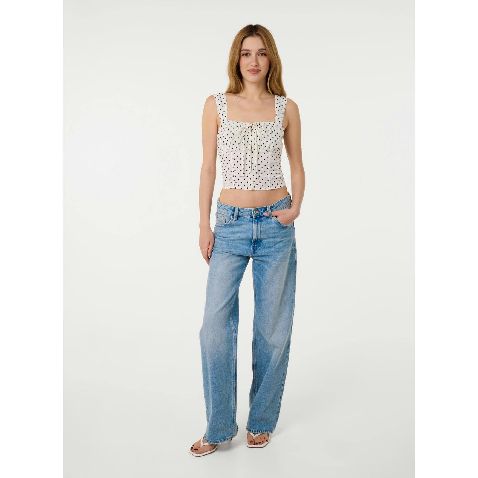 Pink Vanilla Pink/Ivory Vanilla Polka Dot Hook And Eye Crop Top - S