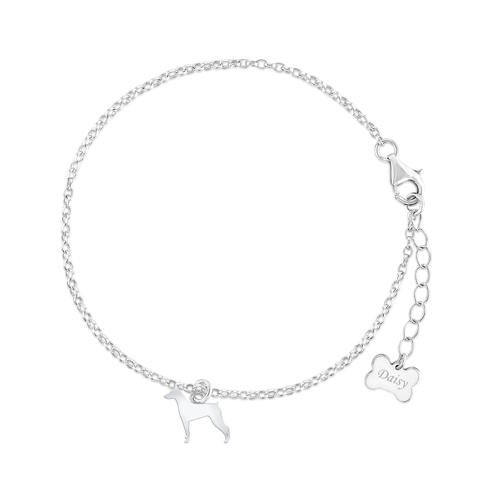 Mylee London Silver German Pinscher Silhouette Chain Bracelet - Personalised - Yes