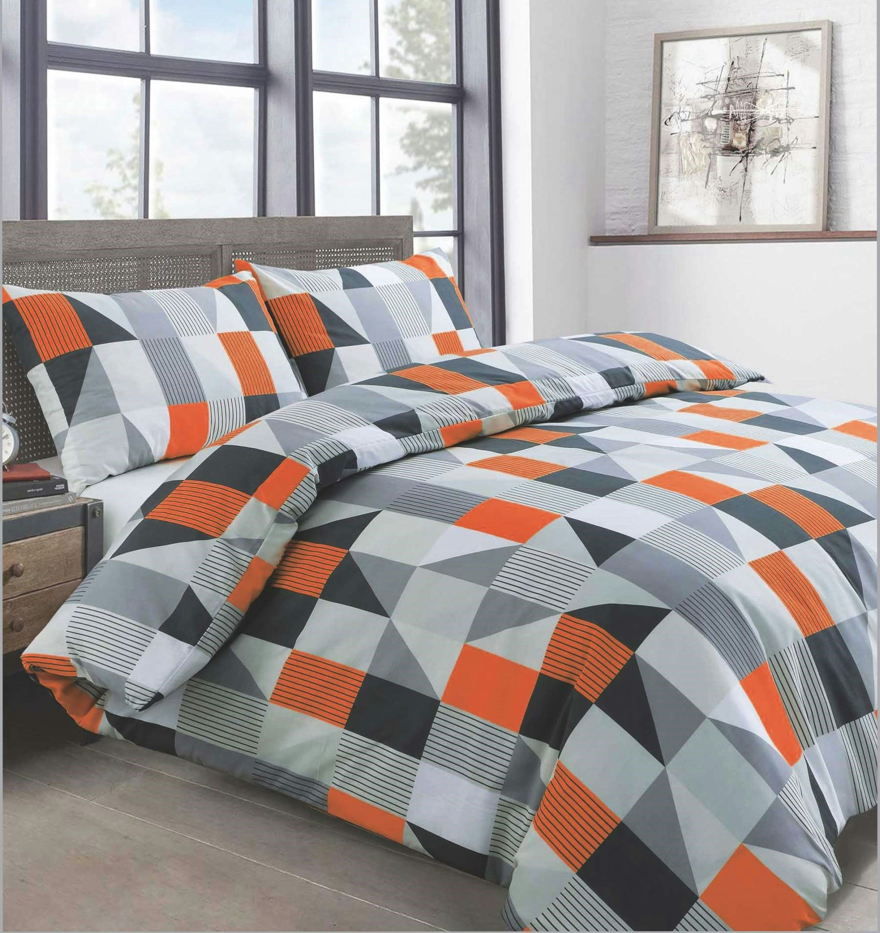 Rackhams Orange Jazz Printed Cotton Blend Duvet Cover And Pillowcase Set - King