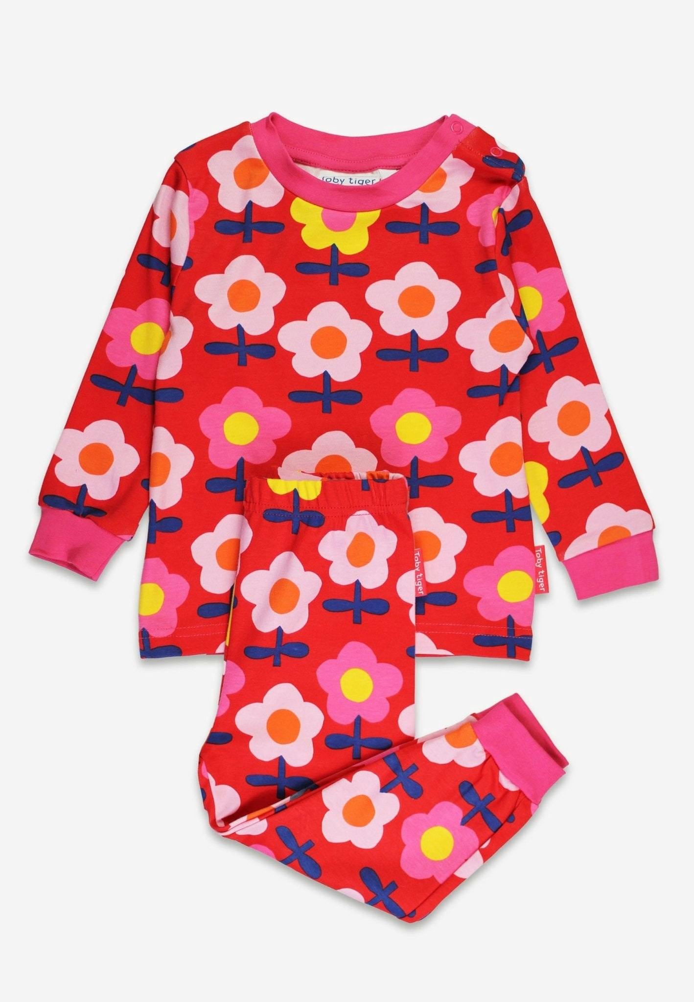 Toby Tiger Pink Organic Flower Print Pyjamas - 5-6Y / 116Cm