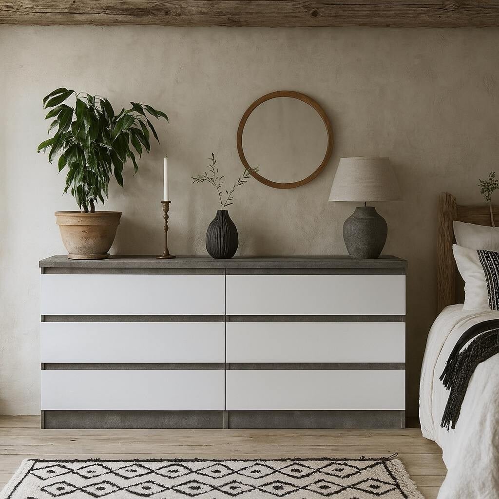 Rackhams White Budapest Concrete Effect And Wooden Wide Chest 6 Drawers