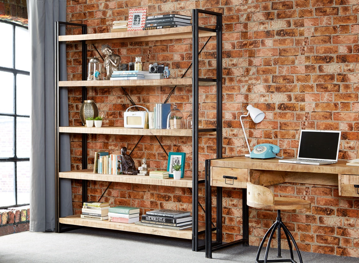 Ih Design Light/Grain Herica Industrial Mintis Extra Large Open Bookcase - Wood - 1 - 160X40x200 Cm (Lxdxh)