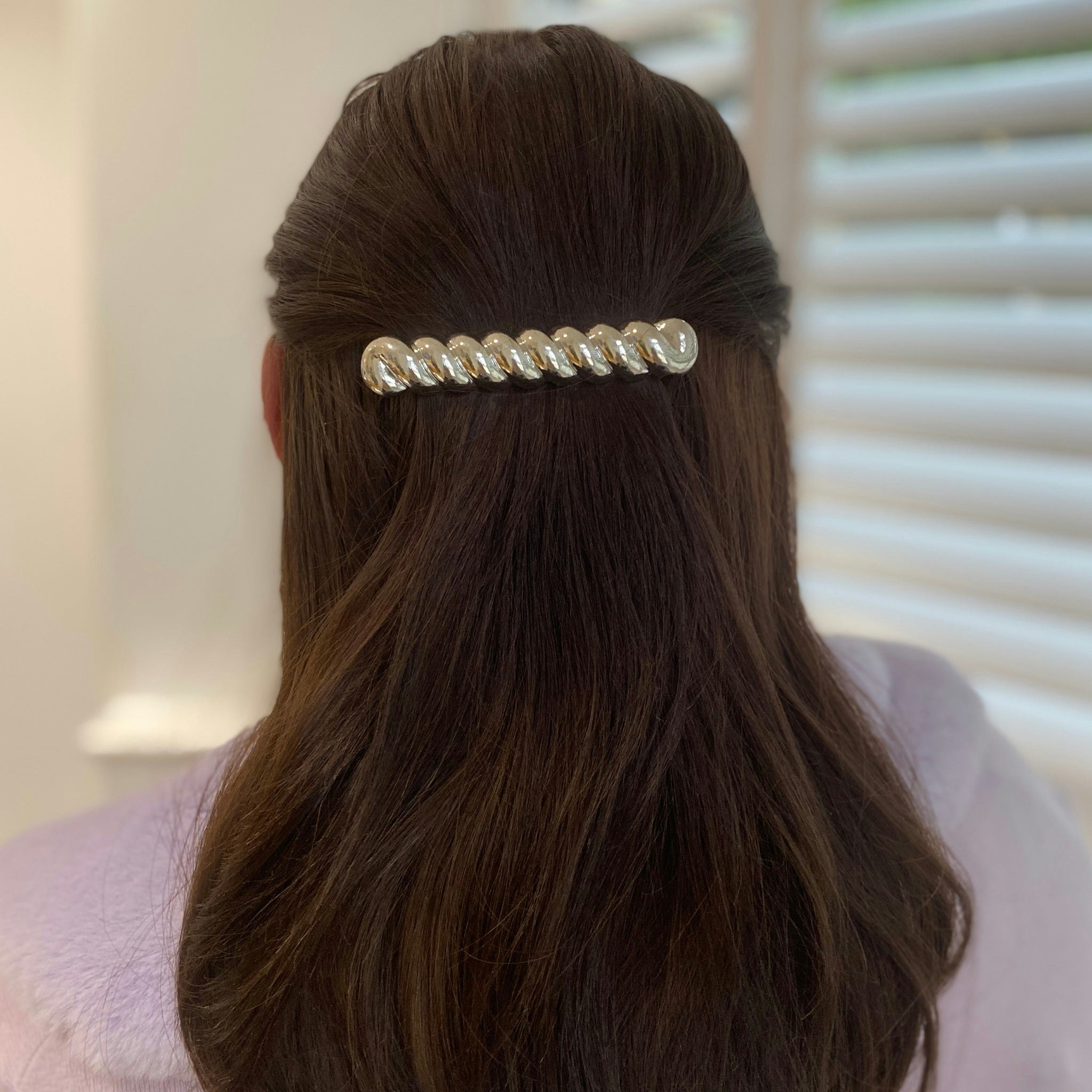 Queenmee Accessories Silver Hair Barrette Large Hair Clip Twist