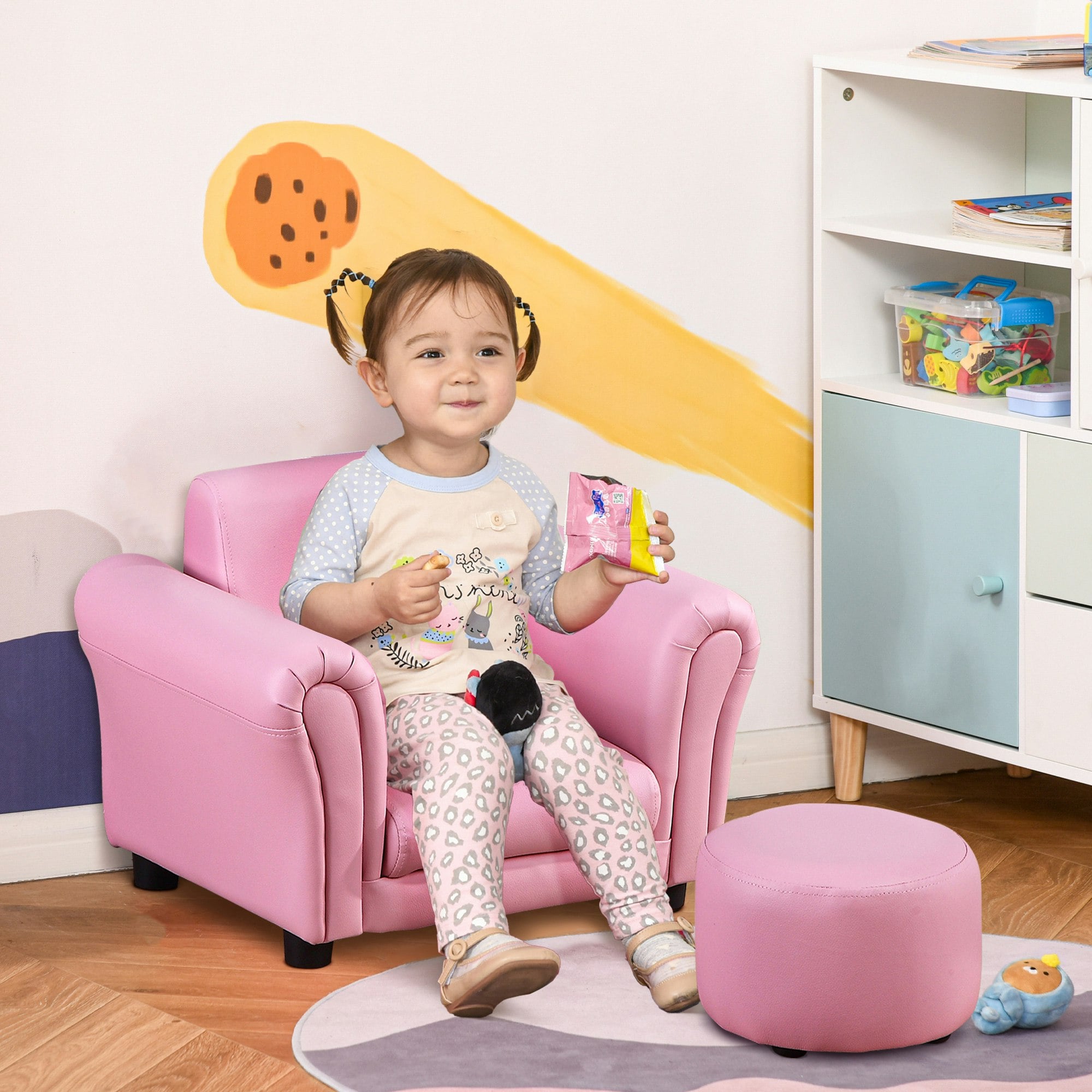 Homcom Pink Kids Sofa Chair Set Armchair Seating Seat Bedroom Playroom Stool