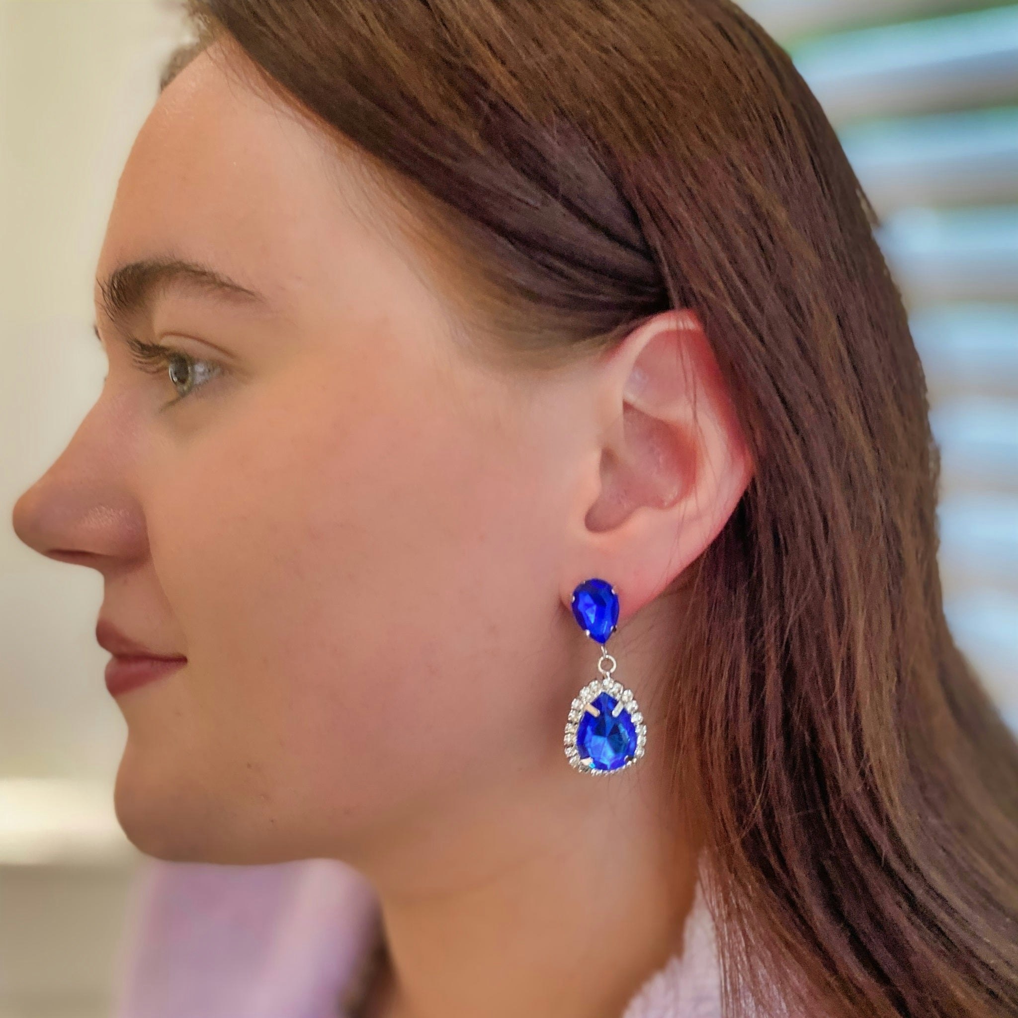 Queenmee Accessories Blue/Silver Earrings Drop Earrings - &