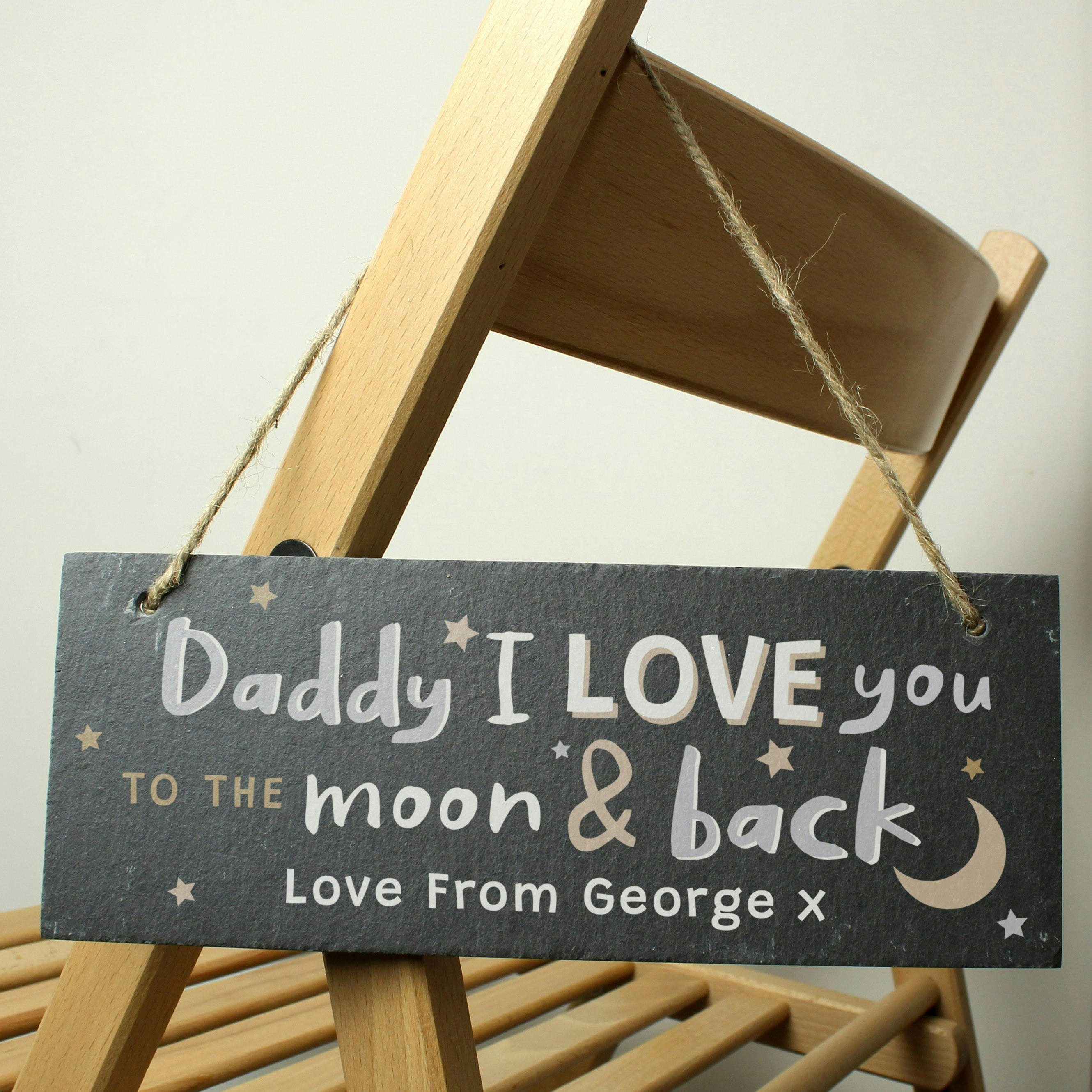 Rackhams Gold Personalised To The Moon And Back Hanging Slate Plaque