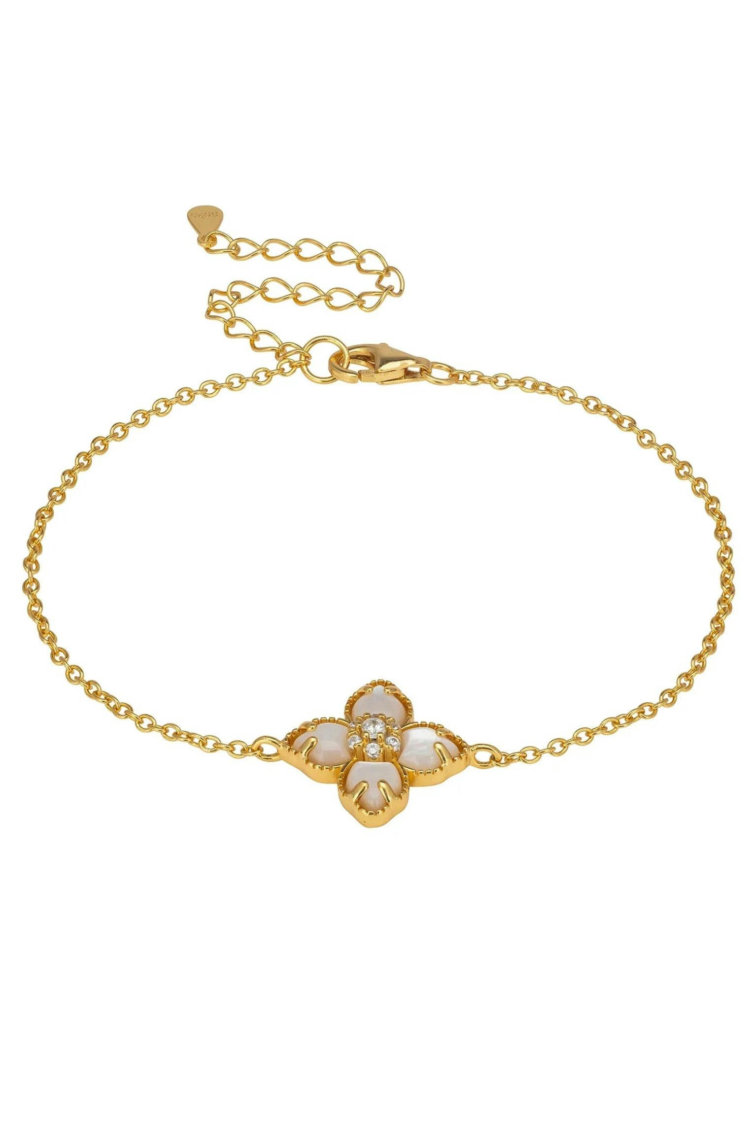 Latelita Gold Flower Clover Mother Of Pearl Bracelet