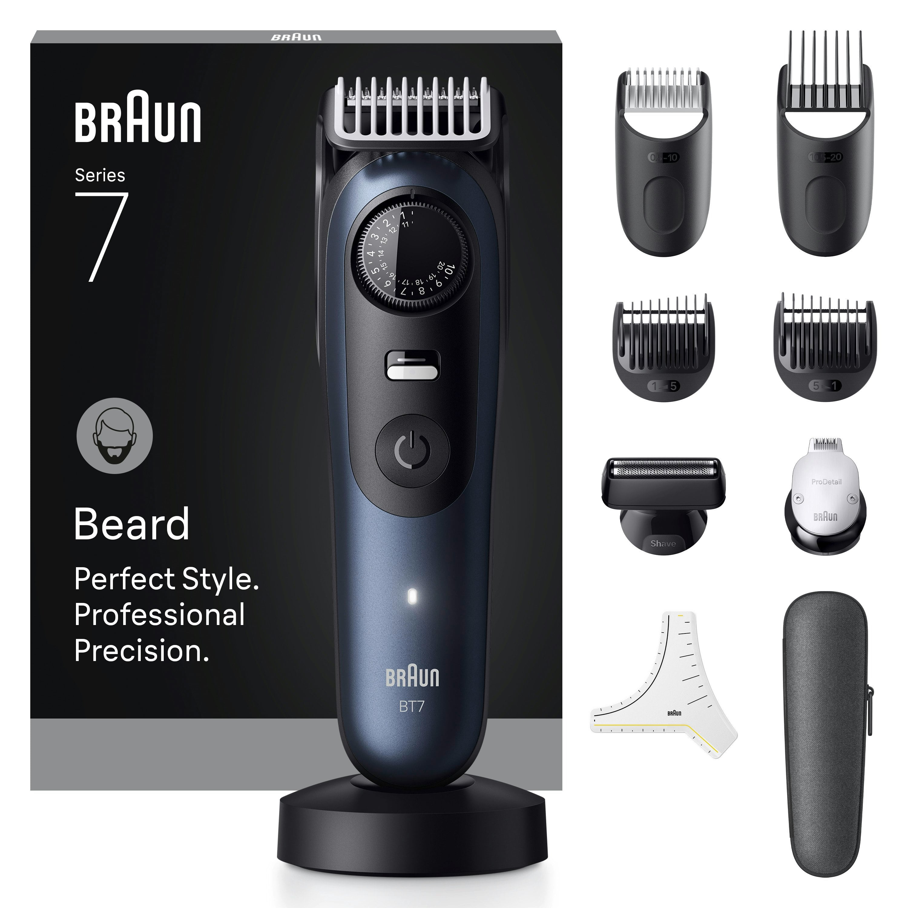 Braun Beard Trimmer Series 7, +10 Barbering Tools, 40 Lengths, Problade, Bt7540, Blue - Image 9