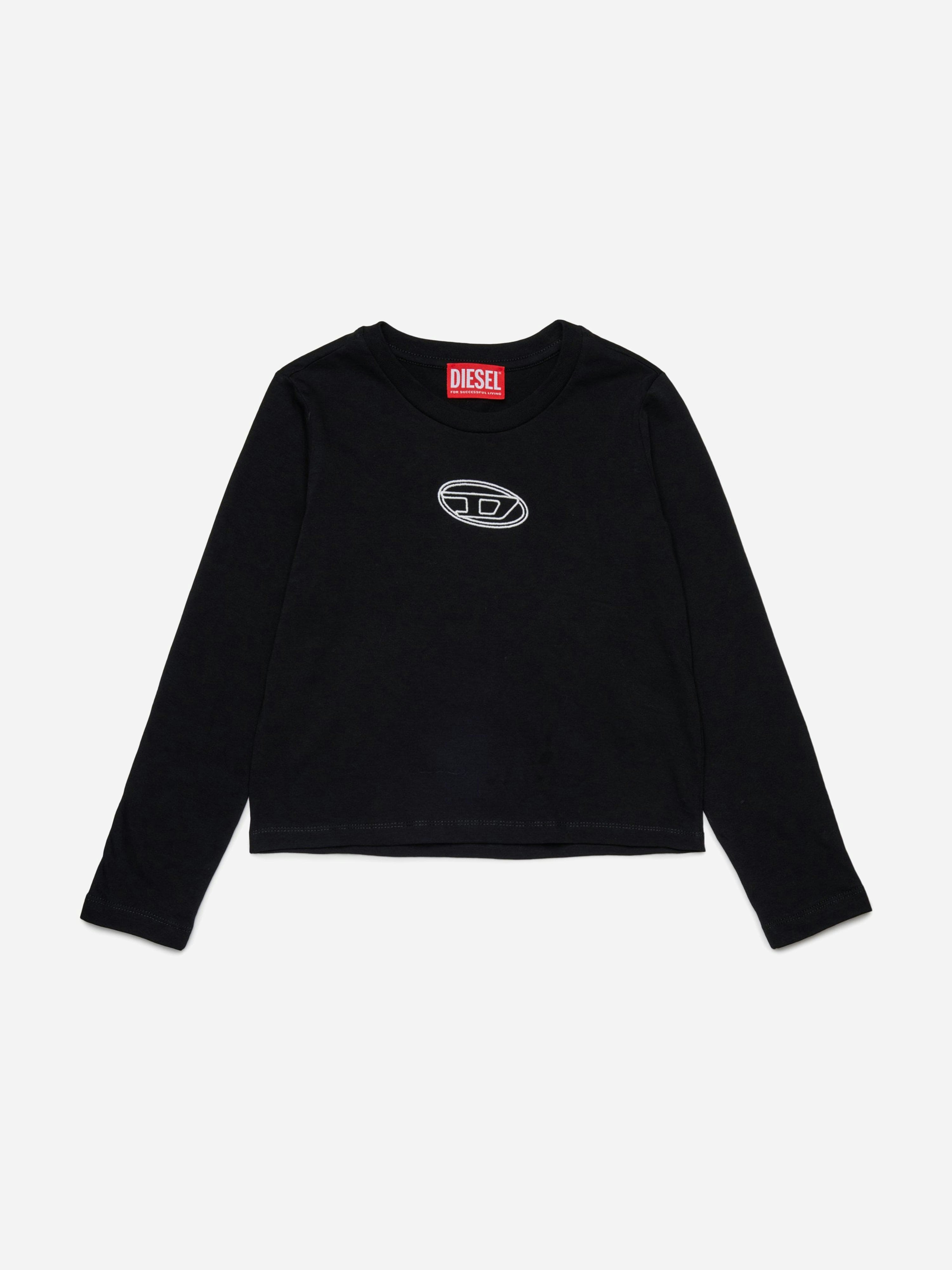 Diesel Girls Black Long Sleeve Logo T-Shirt In - 6 Yrs