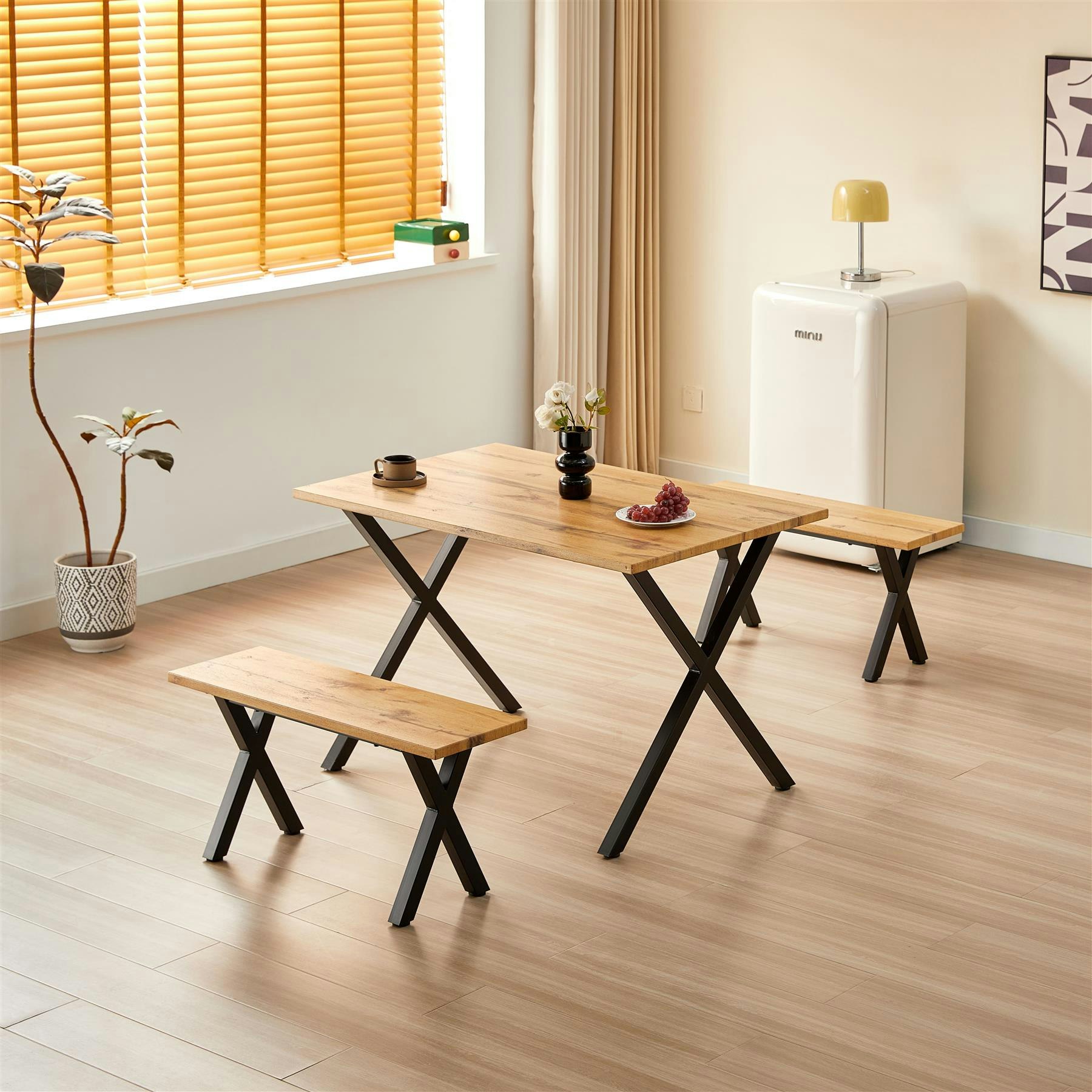 Kosy Koala Wood Rectangular Dining Bench Set - 4 Seater - Brown - Image 4