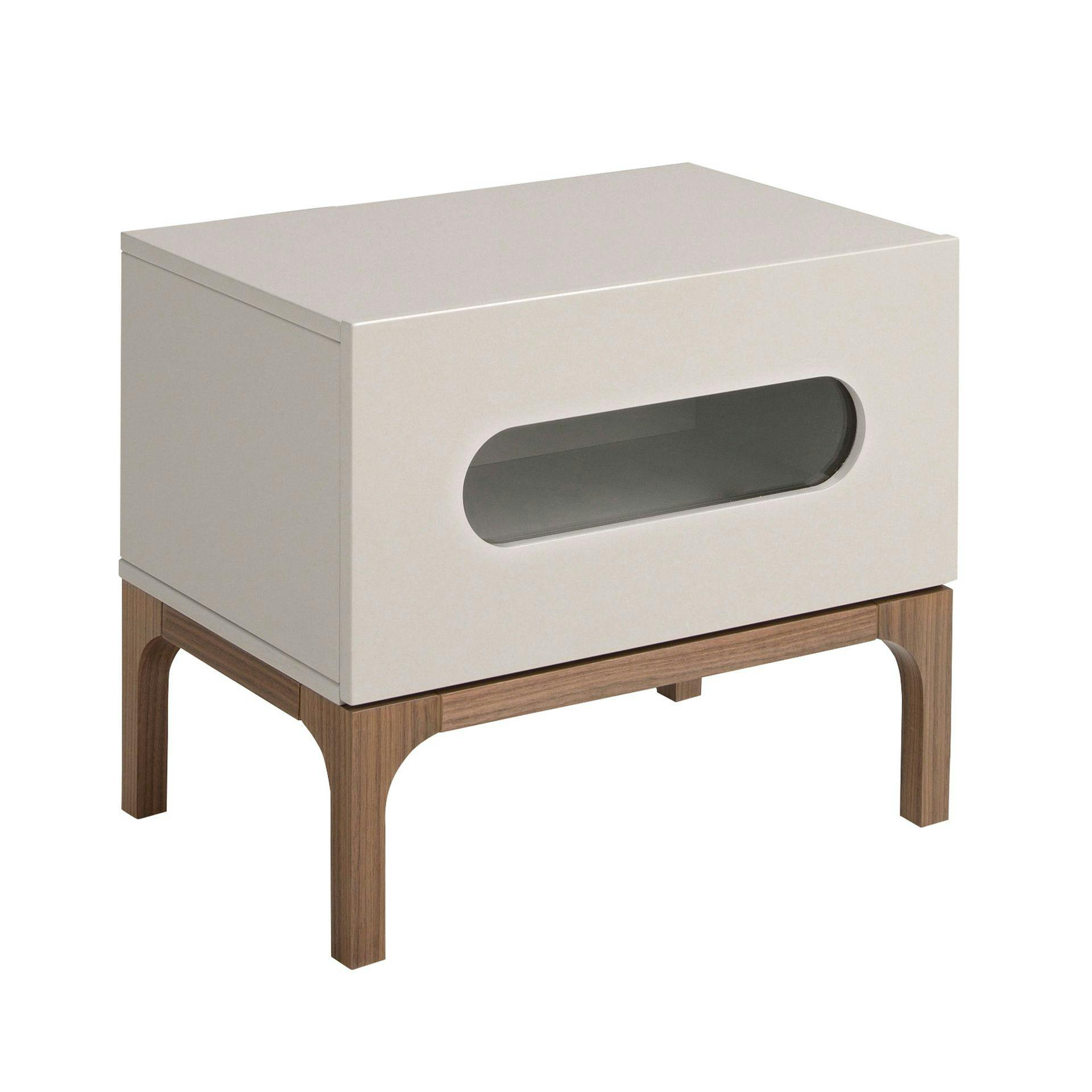 Rackhams Grey And Walnut Wood Bedside Table With Interior Lighting 7144