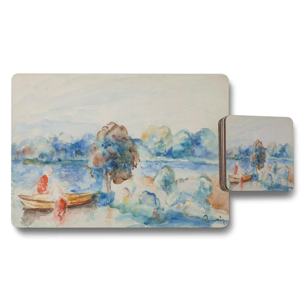 Rackhams Watercolor Boat Scene Placemats And Coaster Set Home Decor