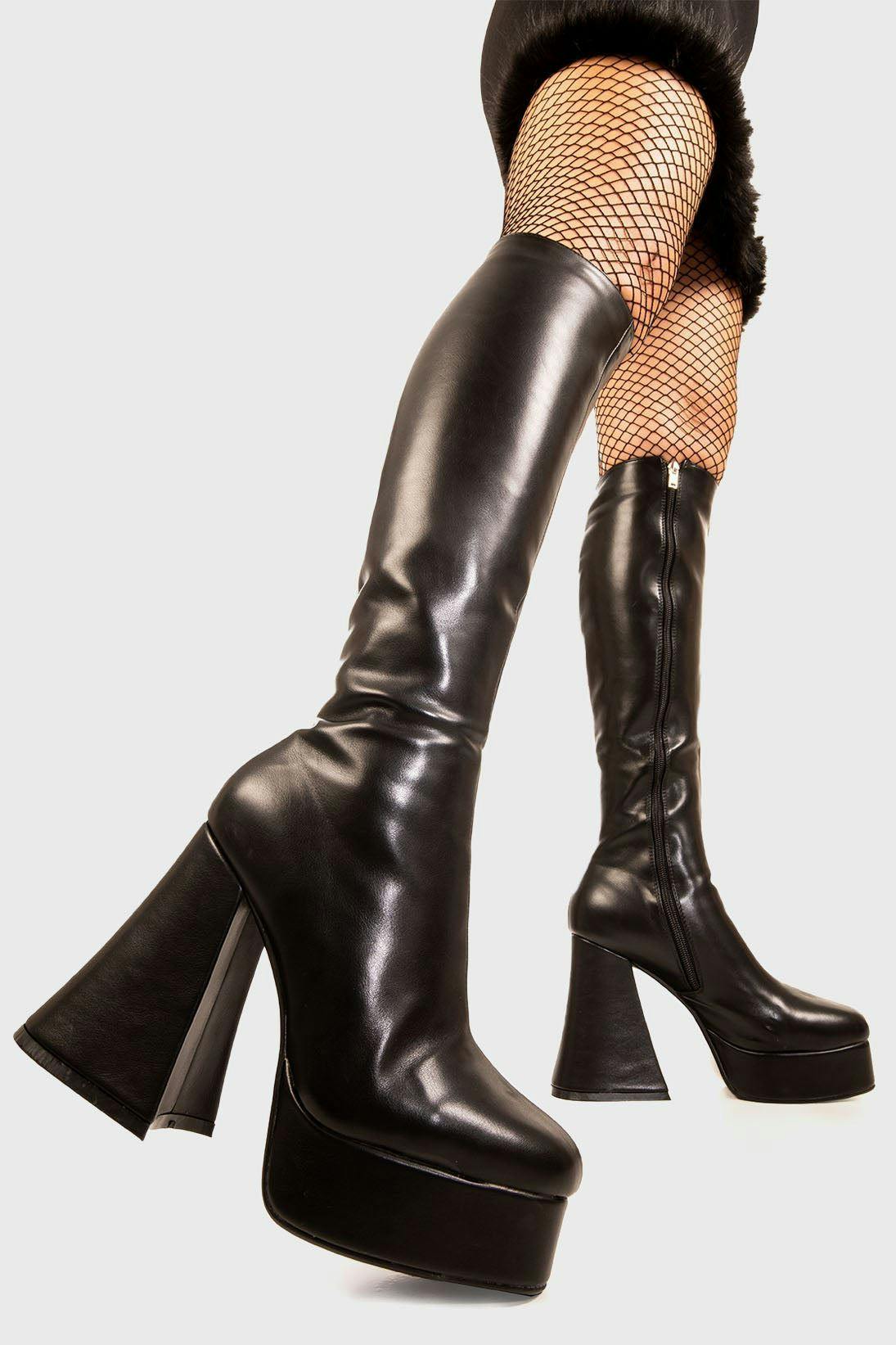 Lamoda Black Swan Chunky Platform Knee High Boots Vegan Leather Uk 7 - Uk7