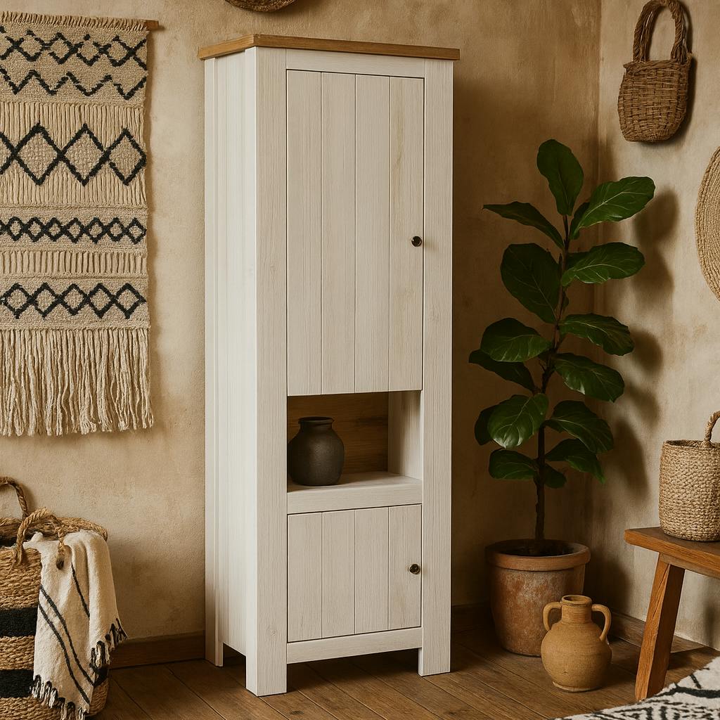 Wyld Haus White Tipsyfern And Natural Oak Wood 2 Door Cabinet