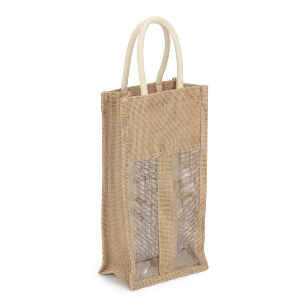 Red Hamper Jute Bottle Carrying Bag - Two Bottle