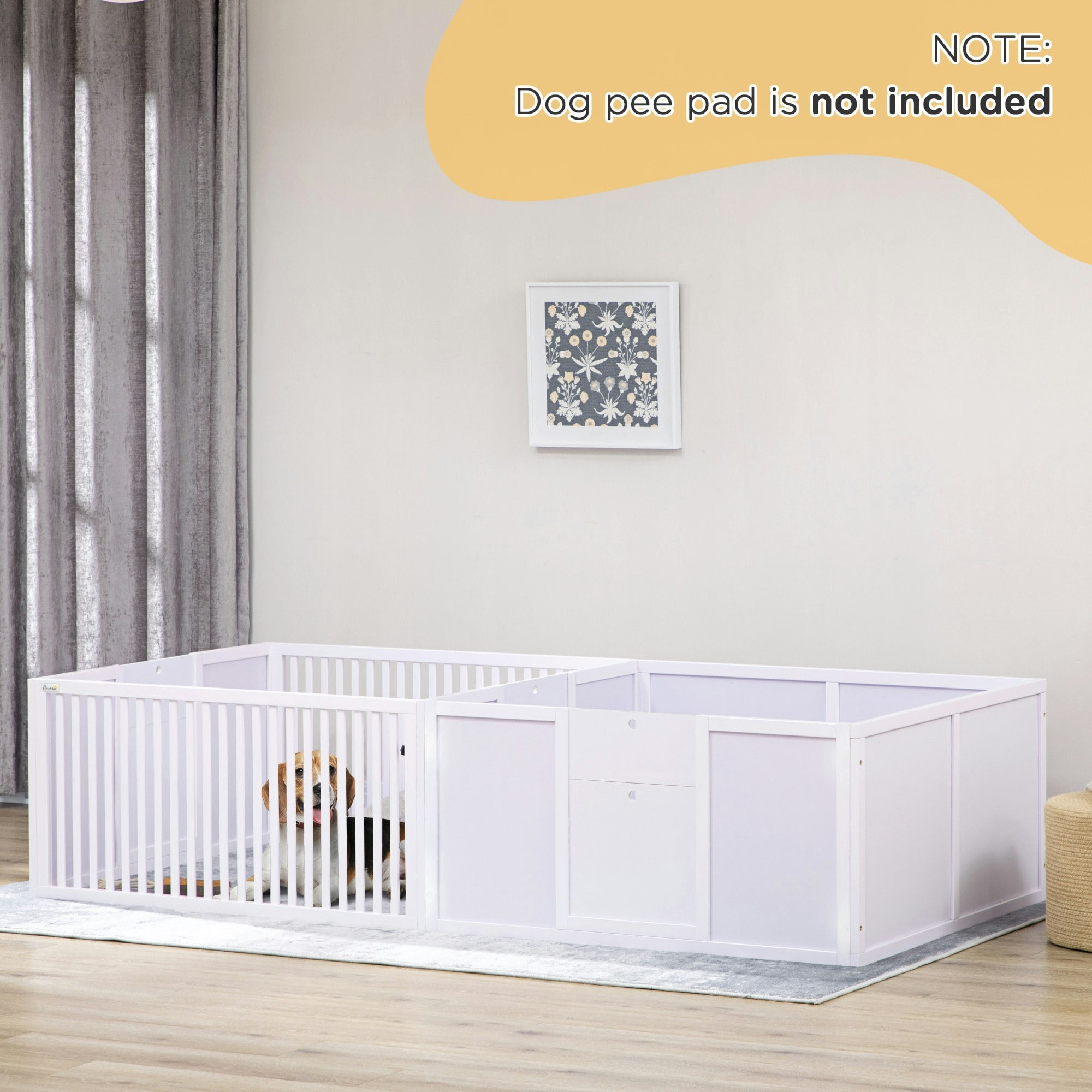 PAWHUT 7 Panels Puppy Pen for Indoors with Three Doors Two Room Design in White - Image 4