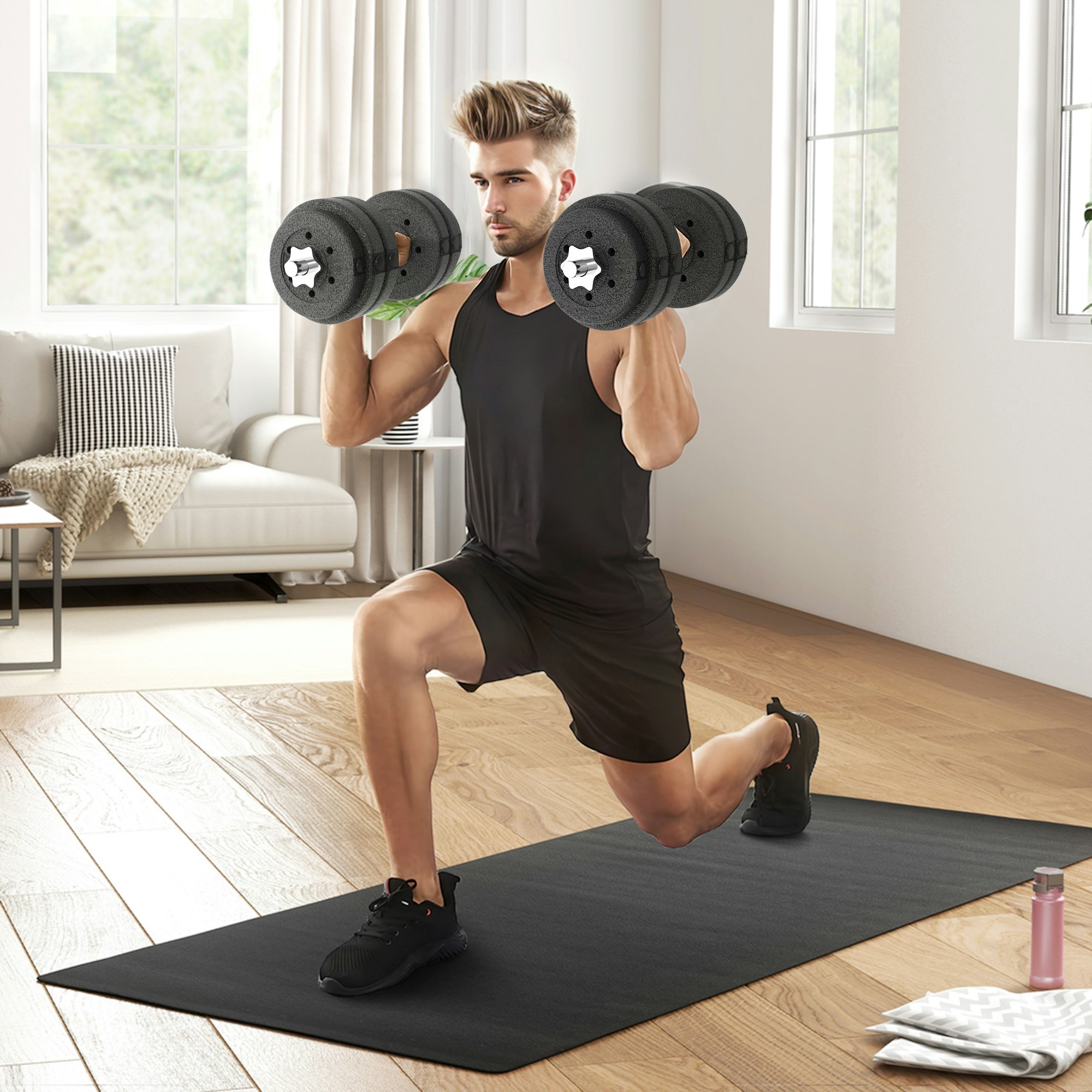 Homcom Unisex Black 30Kg Adjustable Dumbbells Weight Set Hand Weight For Body Fitness In - Image 3