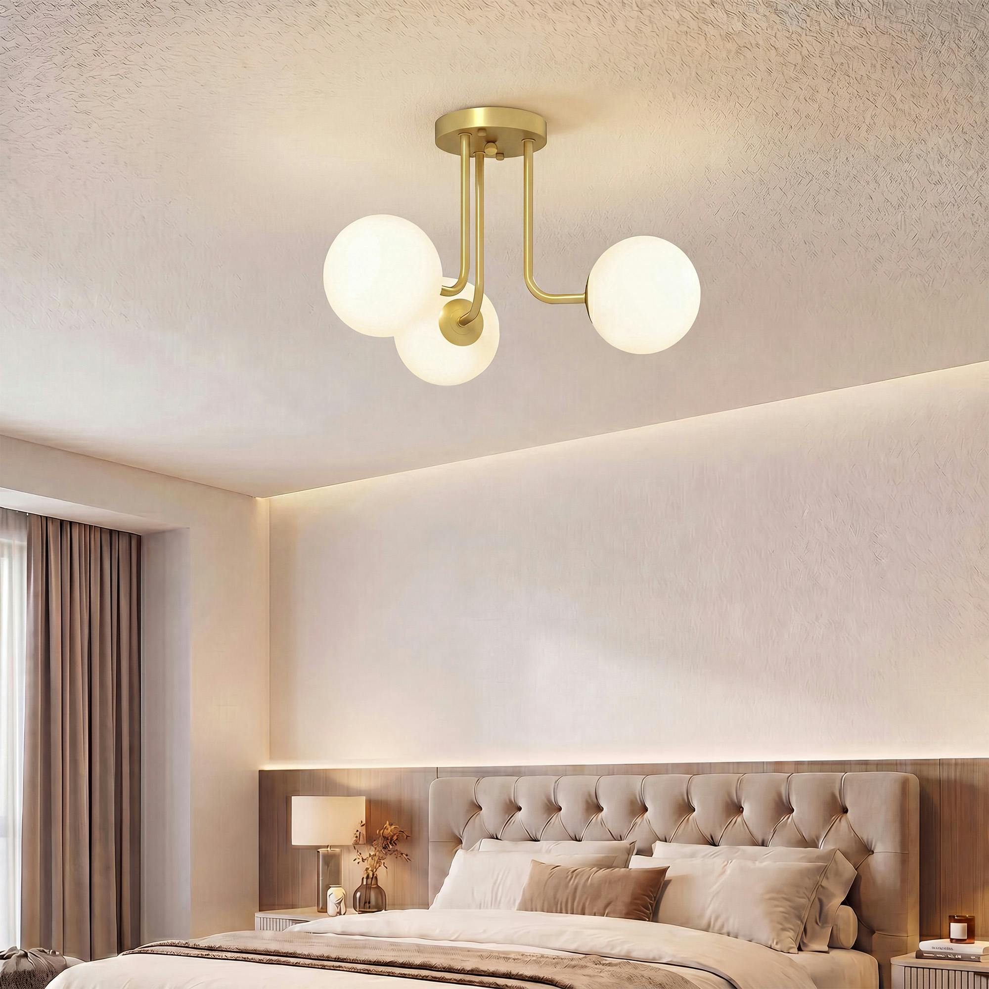 Homcom Light Fixture With 3- Globe Shades, Modern Ceiling Gold - 1 - Metal, Plastic - Gold Tone