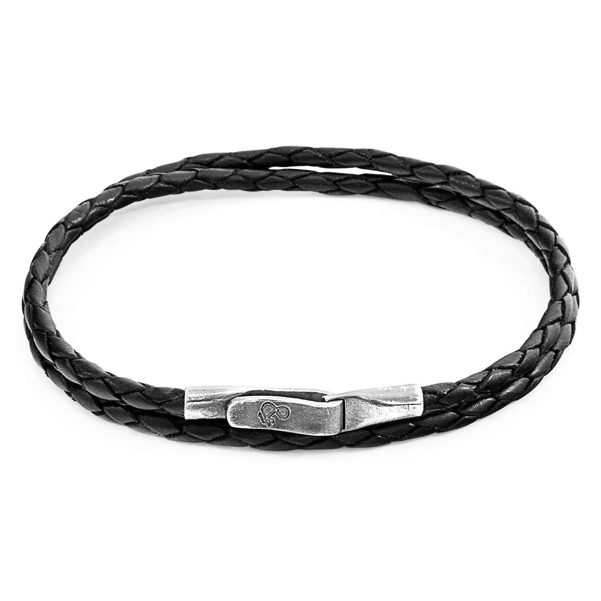 Anchor & Crew Coal/Black/Silver Liverpool And Braided Leather Bracelet - L - 23Cm