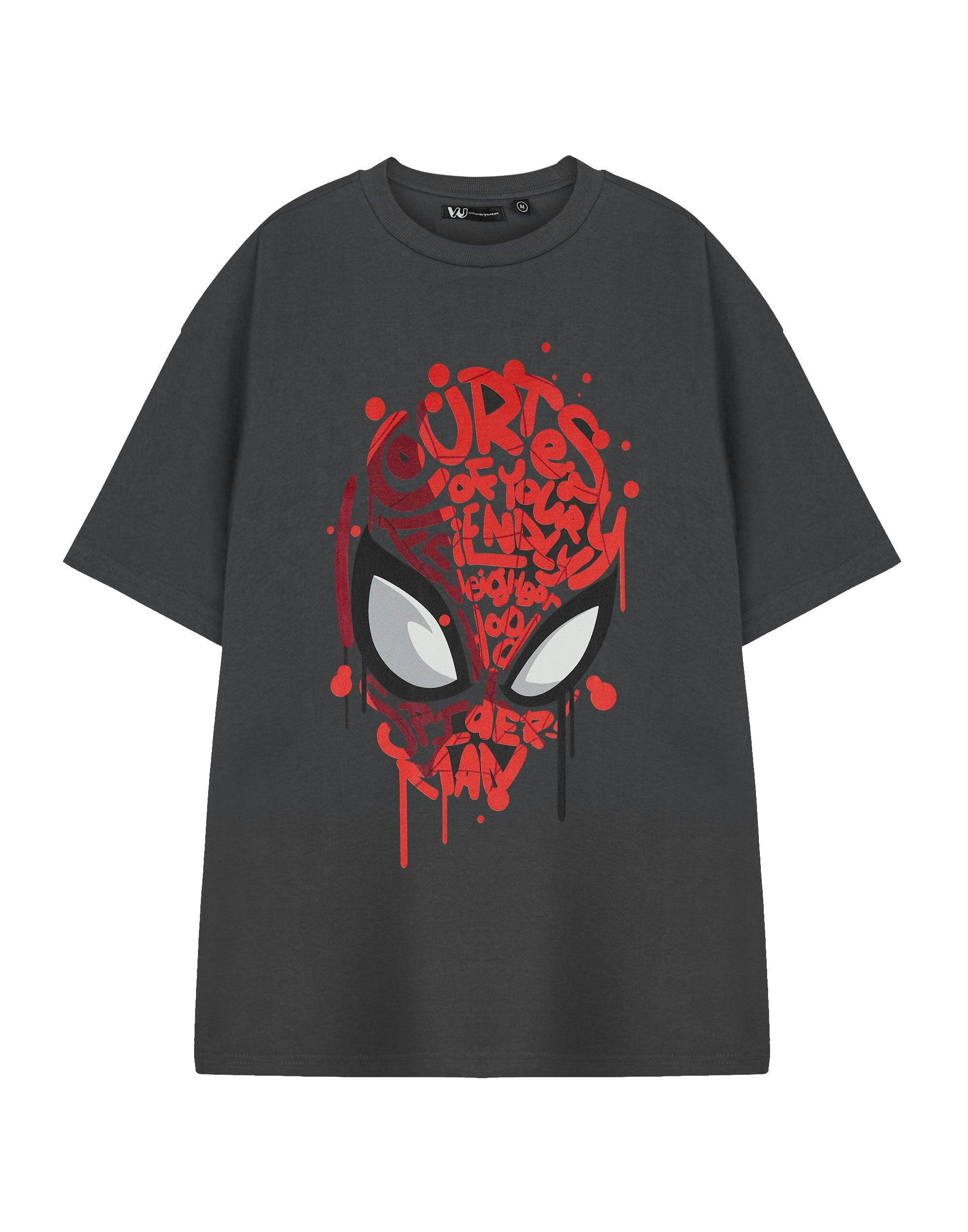 Vanilla Underground Men's Grey Marvel Friendly Neighbourhood Spiderman Short Sleeved T-Shirt - Medium
