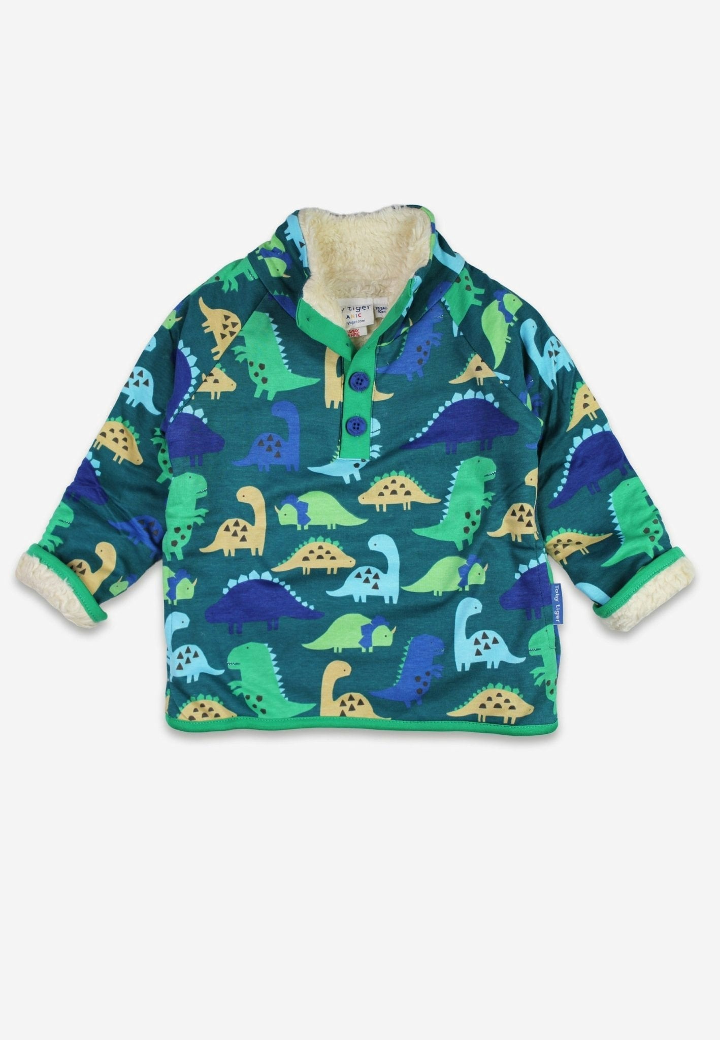 Toby Tiger Blue/Green/Grey Organic Tonal Dinosaur Print Fleece Sweatshirt - 5-6Y / 116Cm
