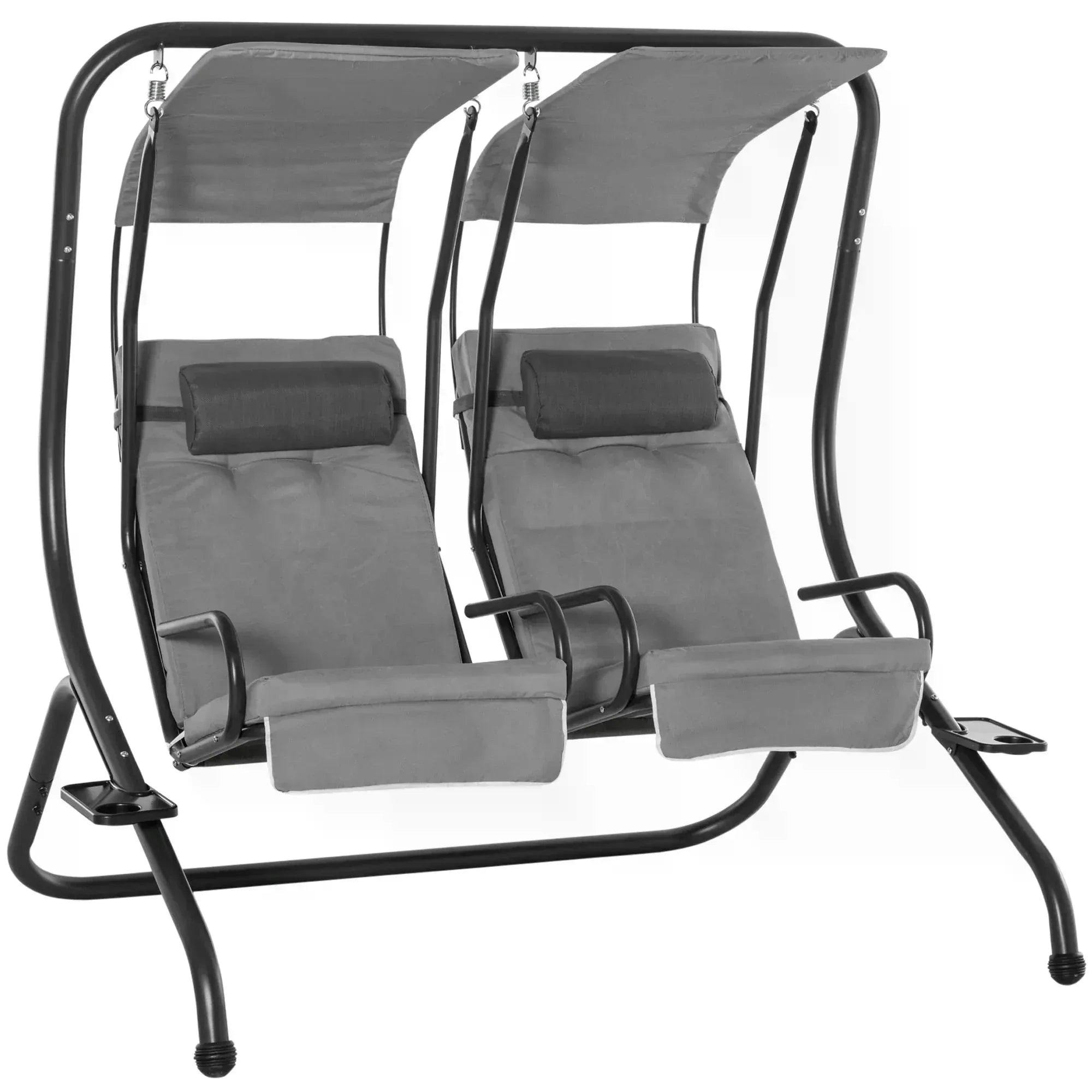 Double Outdoor Canopy Swing Chair 2 Seat Garden Glider Lounge Grey - Image 5