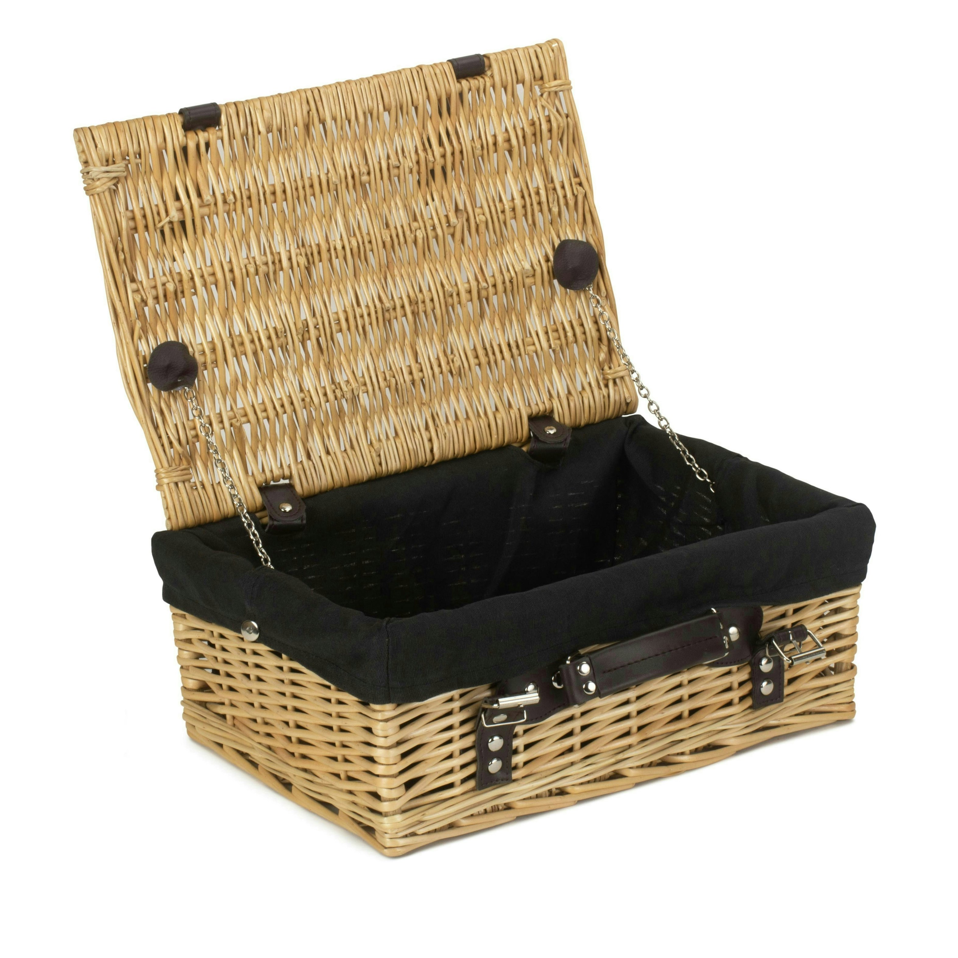 Rackhams Black 36Cm Buff Willow Wicker Picnic Basket