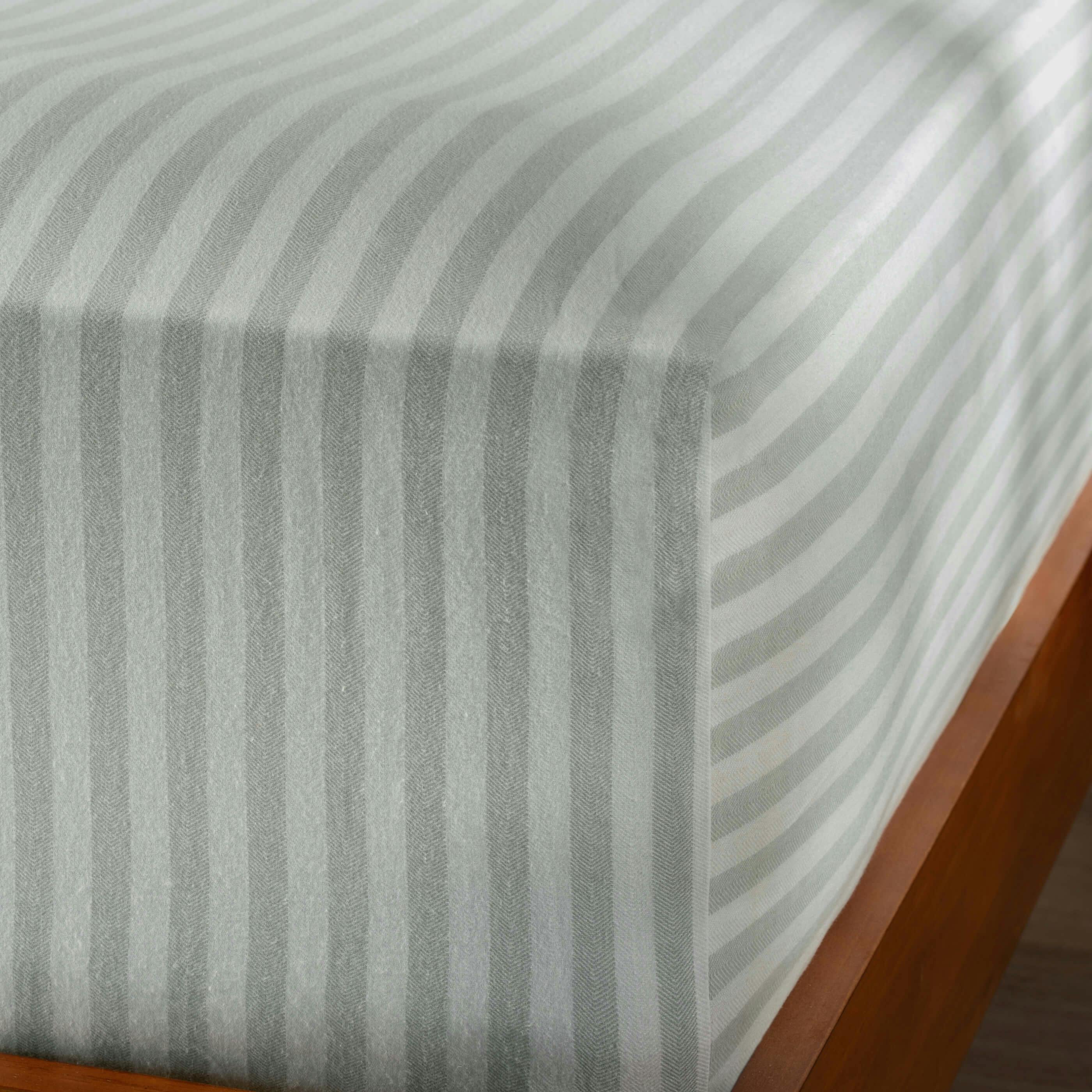 Soak&Sleep Green Misty Herringbone Stripe Cotton 30Cm Standard Fitted Sheets - King