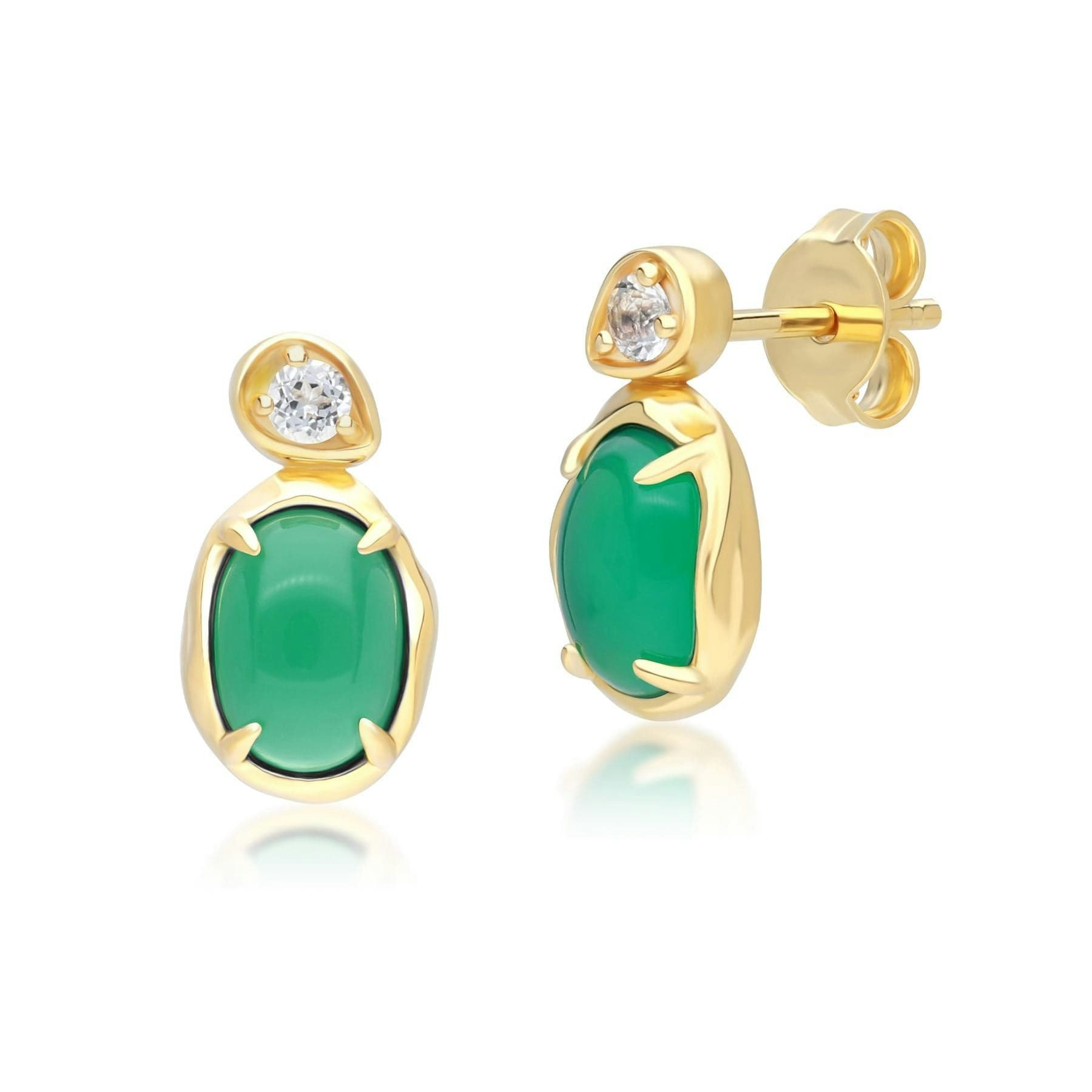 Gemondo Green/Gold/Silver Irregular Oval Dyed Chalcedony & Topaz Drop Earrings In Plated Sterling 18Ct