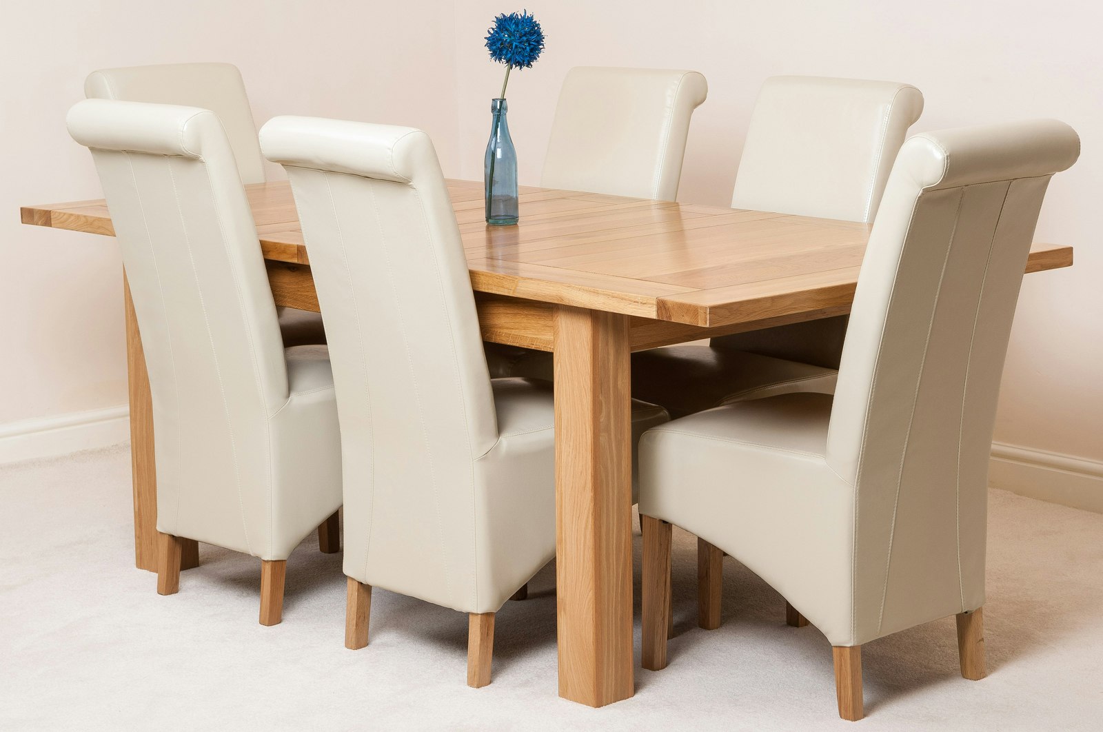 Rackhams Ivory Seattle Oak Extending Dining Table With Montana Leather Chairs - 6 Chairs