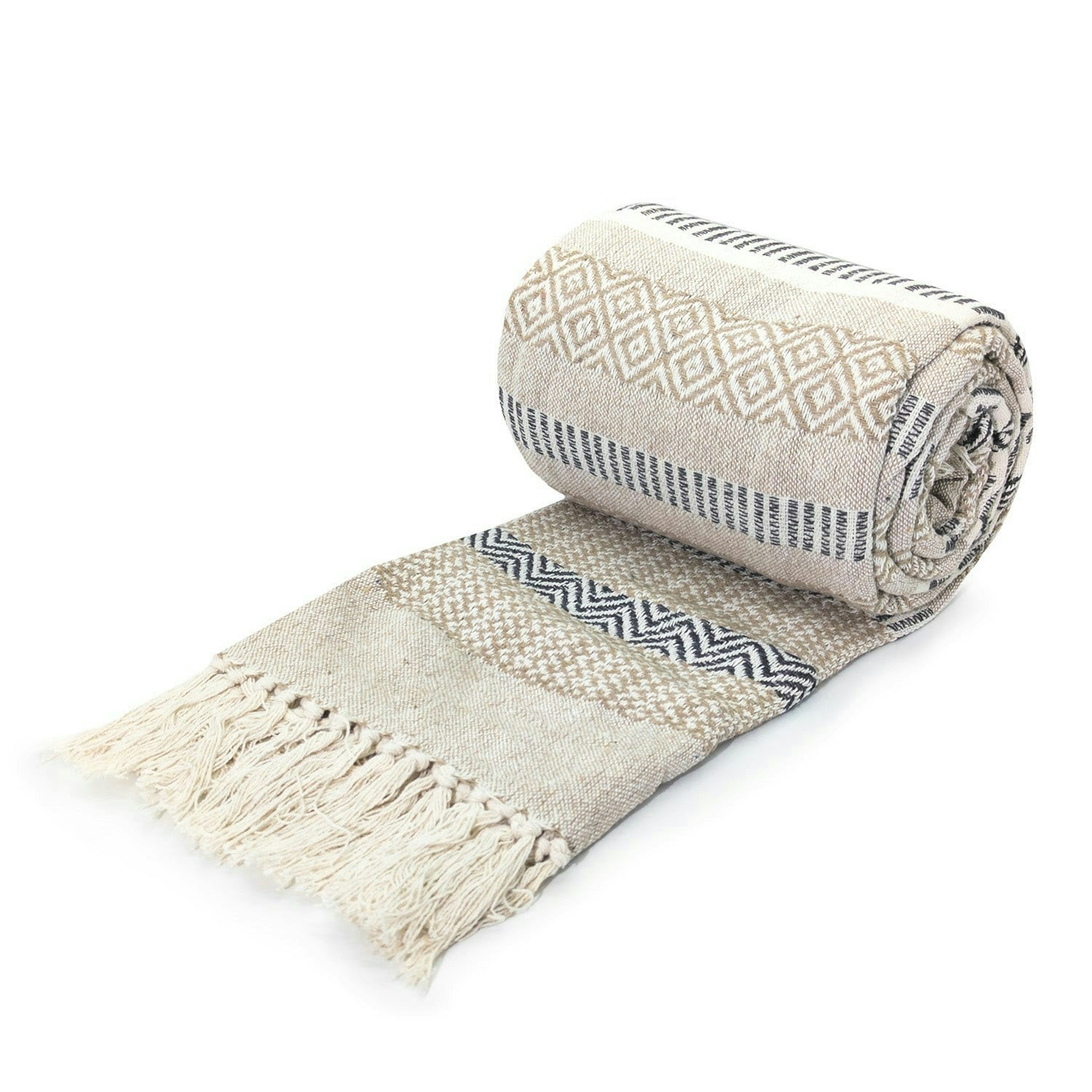 Velosso Brown Aztec Cotton Tassel Throw - 127Cm X 152Cm