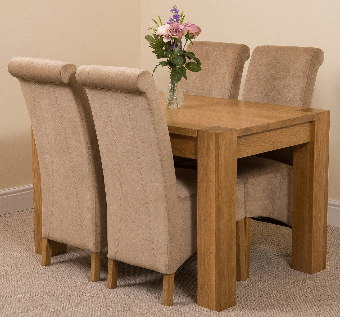 Rackhams Beige Kuba Oak Dining Table With Montana Fabric Chairs - 4 Chairs Small