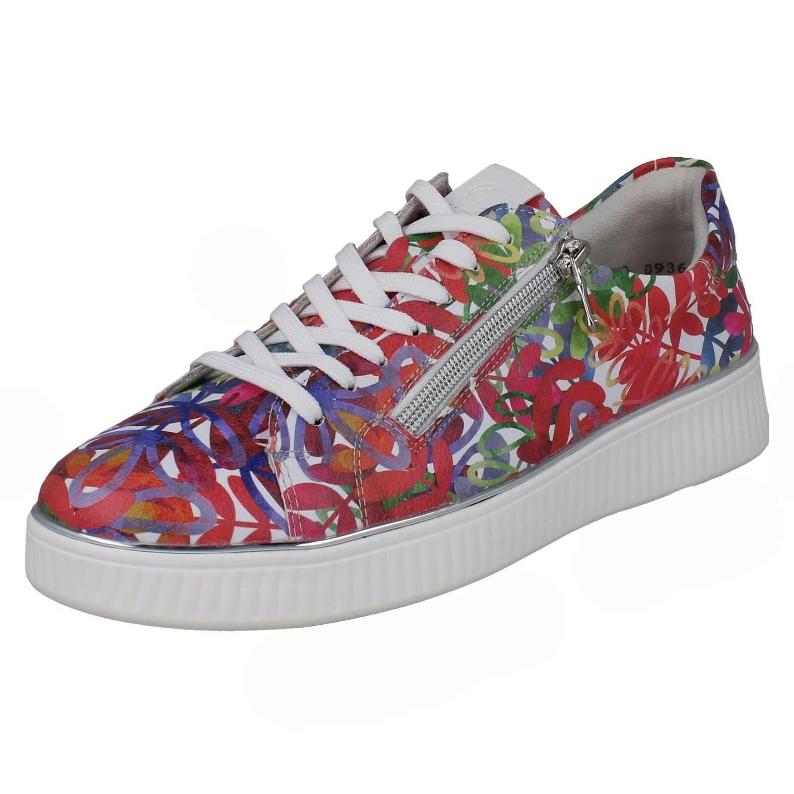 Remonte Women's Floral Leaf Pattern Leather Trainers D2e02 - Multi - Uk 6