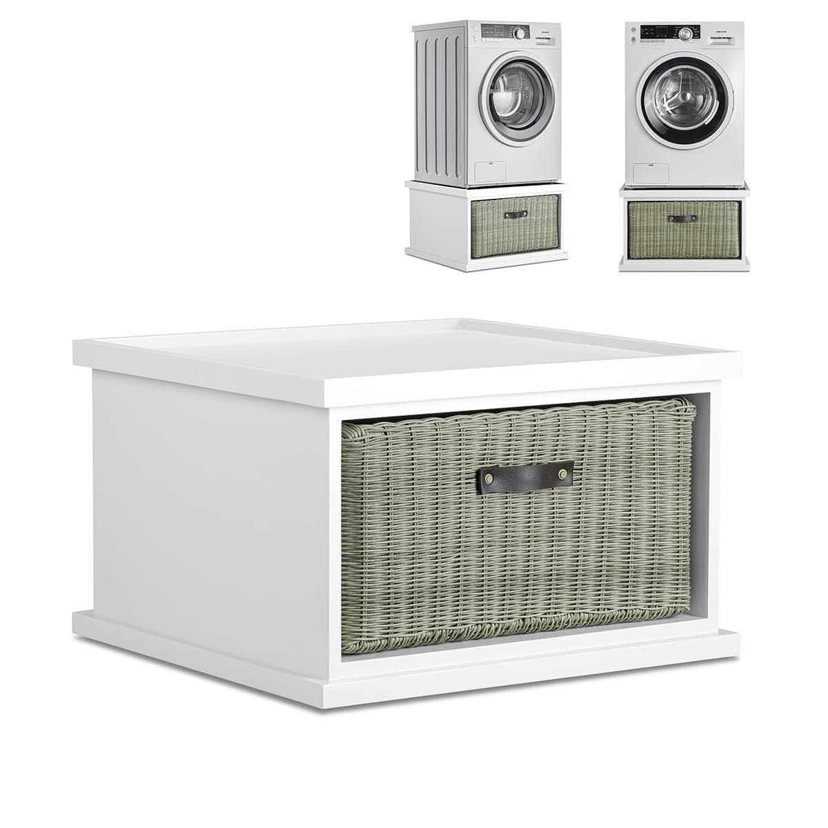 Statement Furniture White Tetbury Washing Machine Pedestal, Dryer Stand With Storage Basket