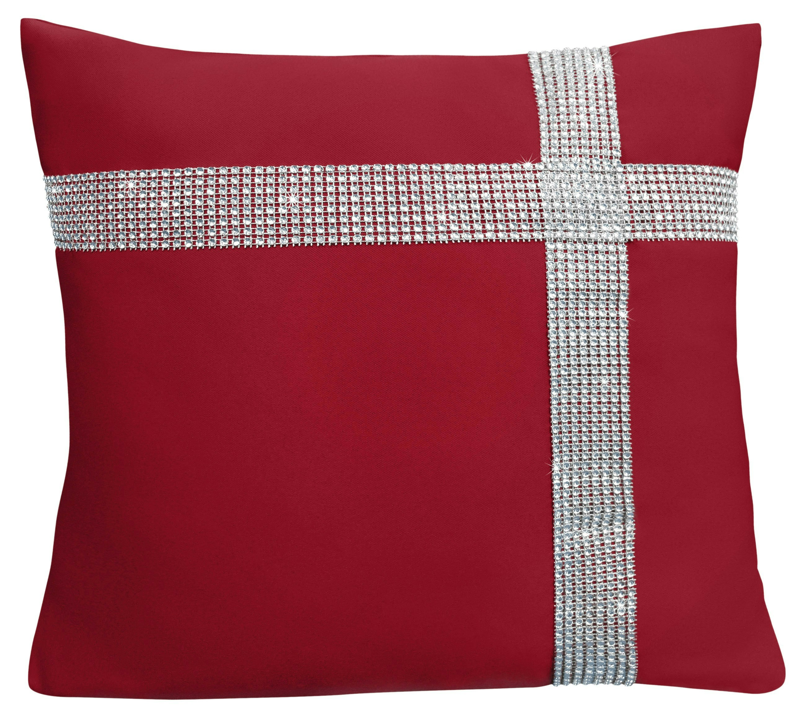 Rackhams Red Diamonte Detail Soft Touch Matte Fabric Scatter Cushion - 43Cm X 43Cm