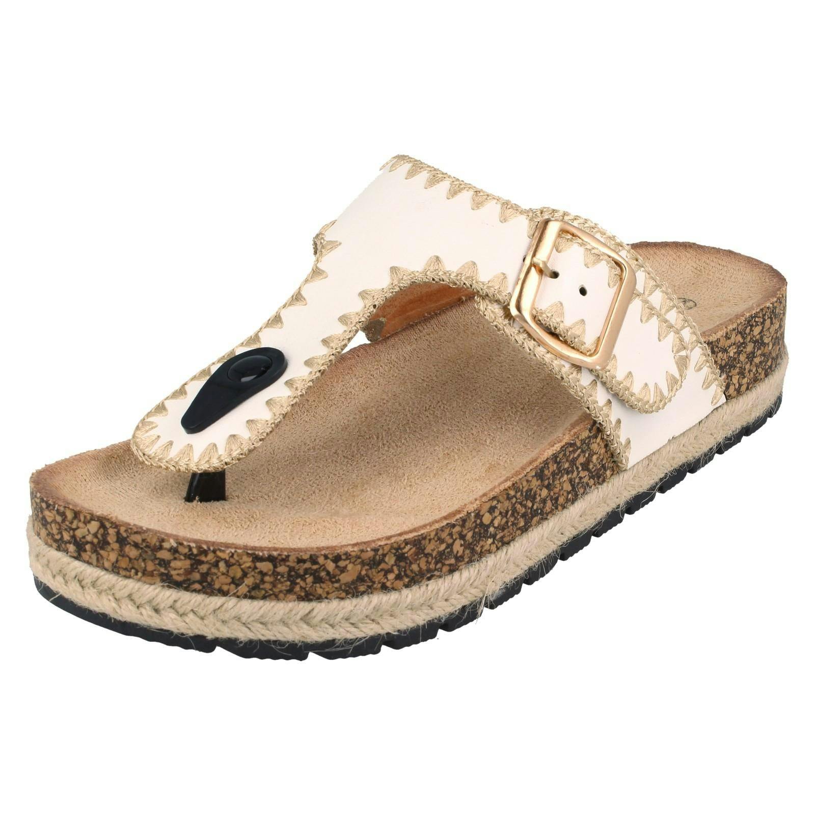 Down To Earth Women's White Toe Post Sandals F12105 - Uk 4