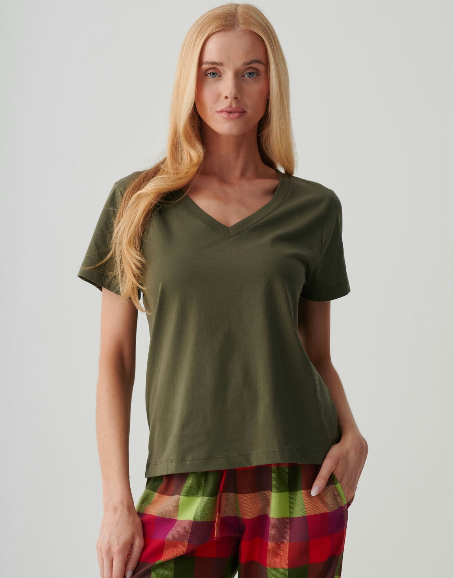 British Boxers Women's Organic Cotton V-Neck T-Shirt - Khaki - Large