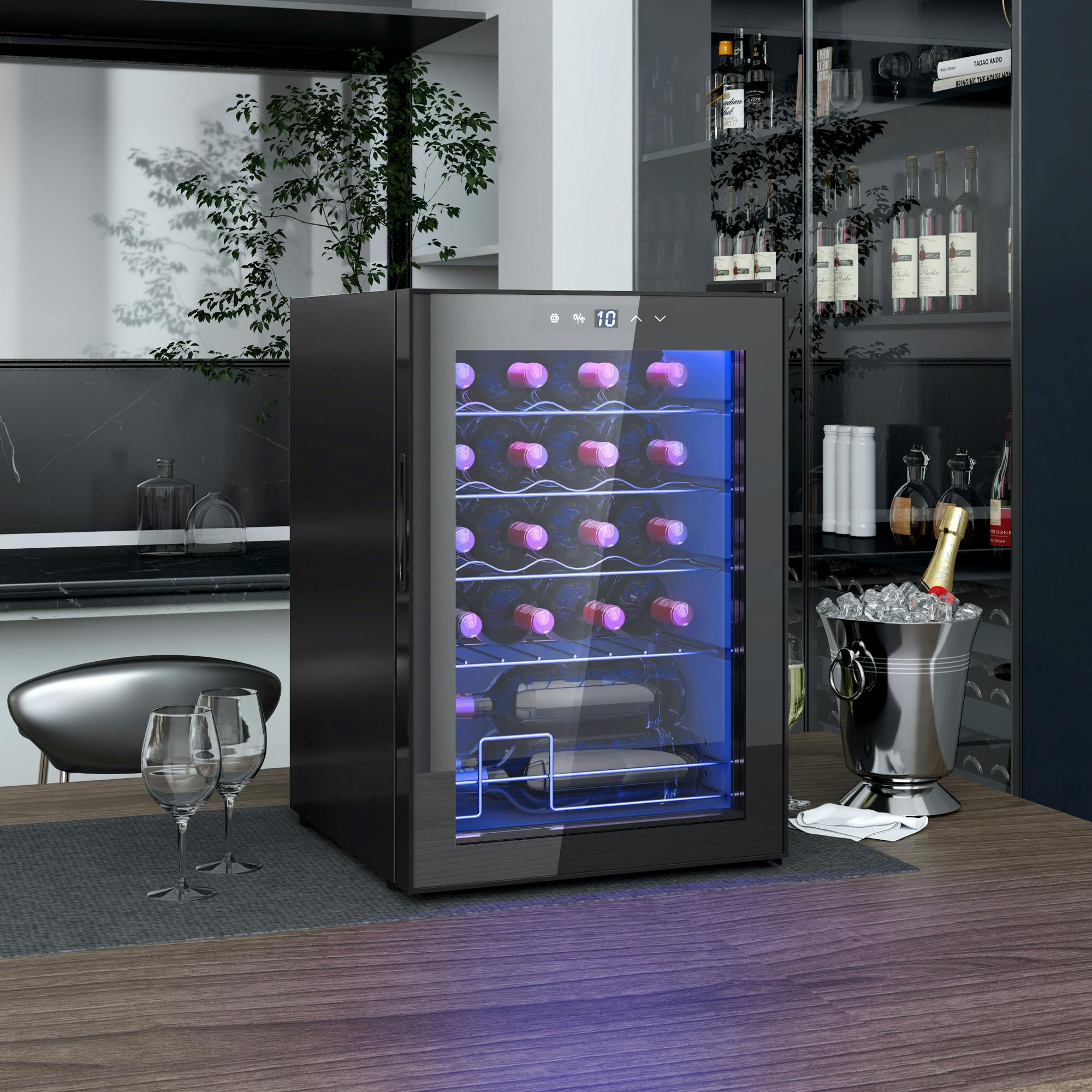 Homcom Light Freestanding Wine Cooler Fridge With Glass Door, 20 Bottle, Led