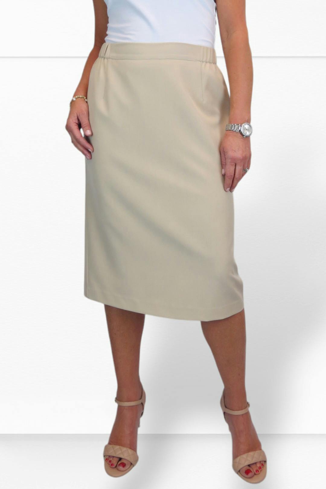Paulo Due Women's Beige Tailored Midi Pencil Skirt - 24