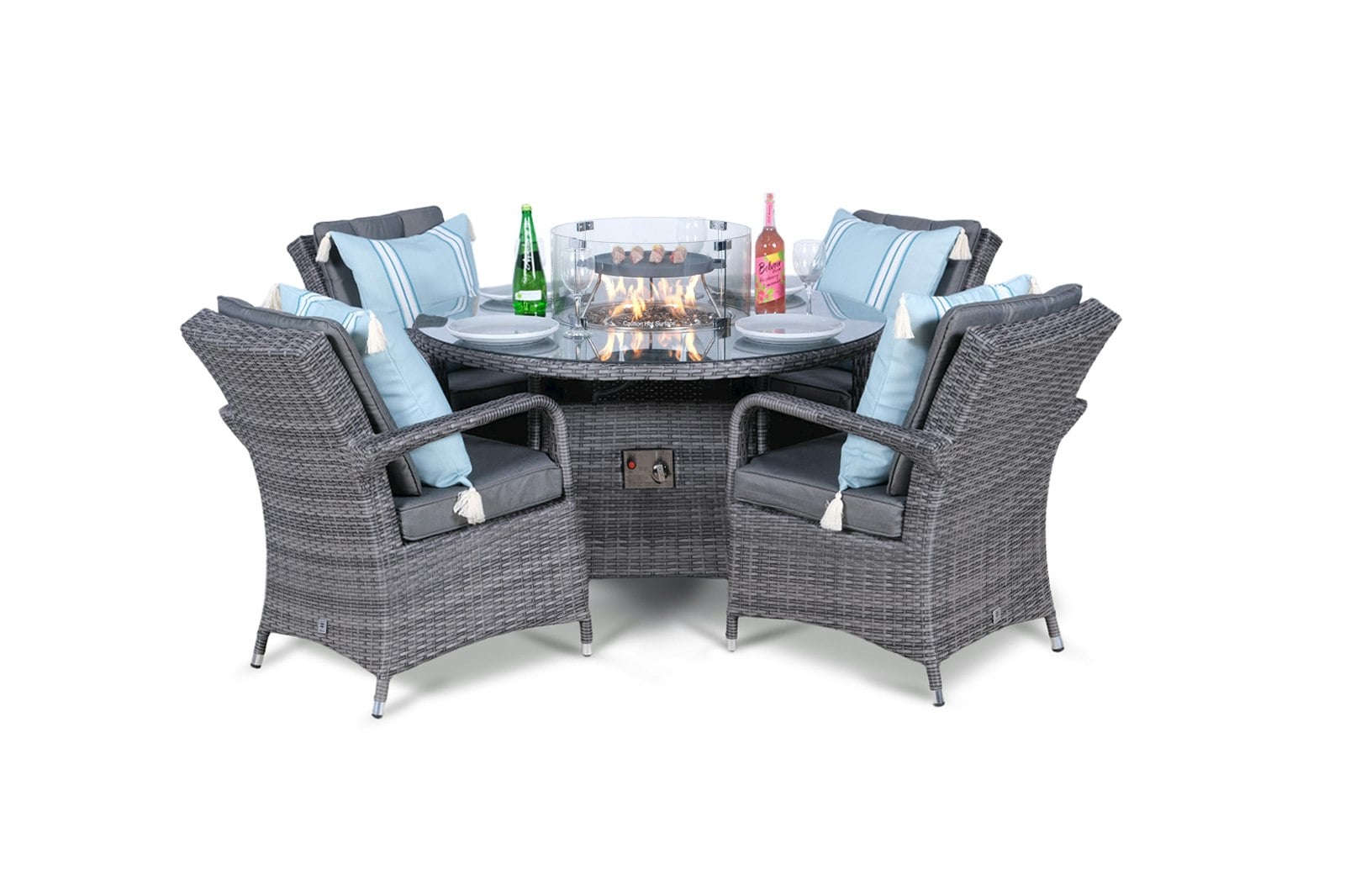 Rackhams Grey Arizona Fire Pit 4 Seater Round Rattan Dining Set - 1
