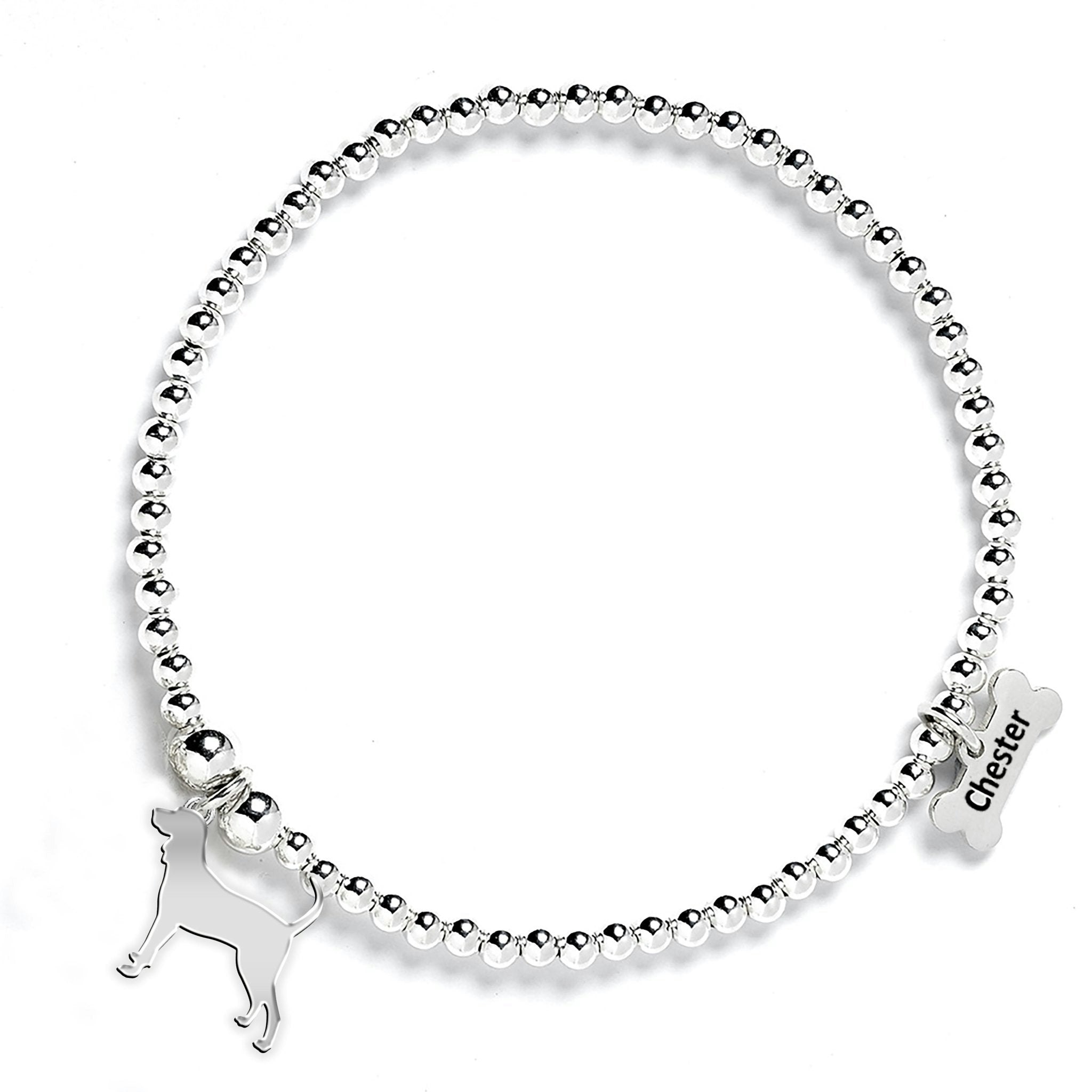 Mylee London Silver Coonhound Silhouette Ball Bead Bracelet - Personalised - Yes