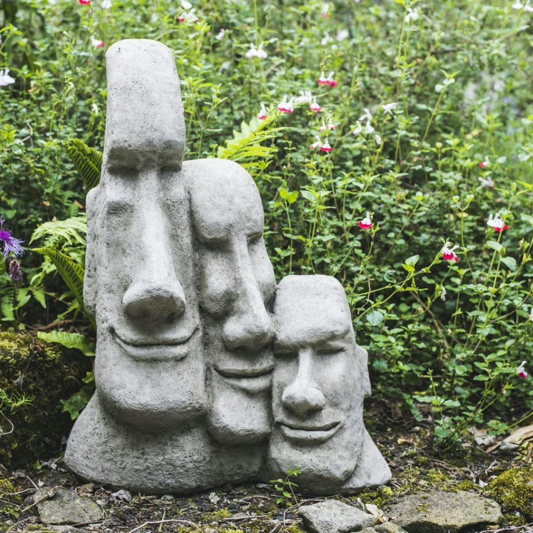 Rackhams Large Easter Island Moai Head Trio For Garden