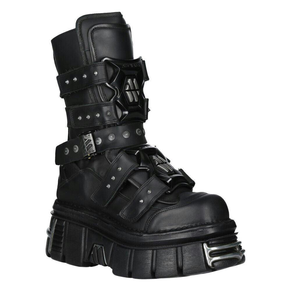 New Rock Unisex Black Goth Platform Leather Boots-M-Met422-S1 - Uk 12 | Eu 46 | Us 13