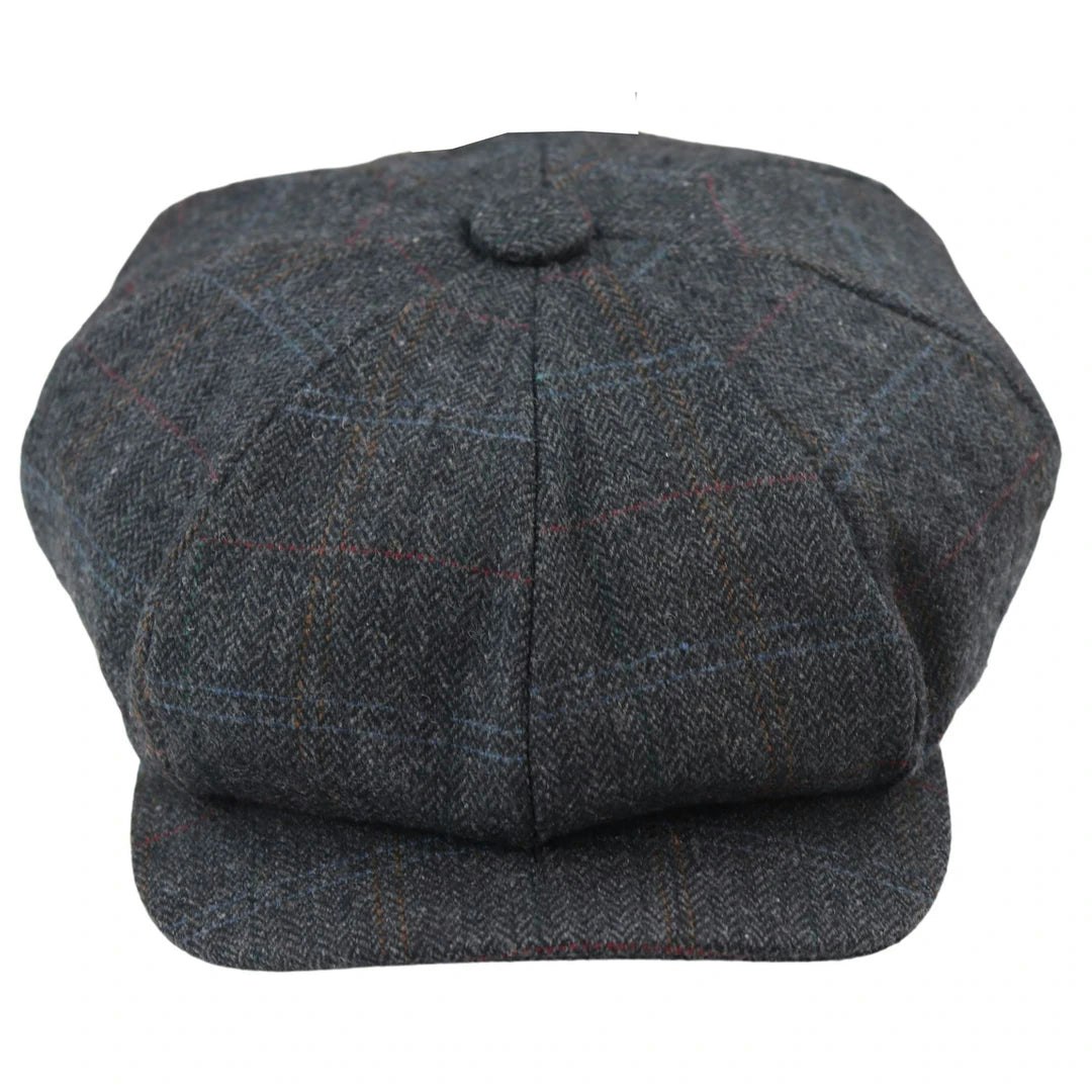 Major Men's Grey 8 Panel Razor Baker Boy Hat Wool Tweed Blinders Newsboy Flat Cap - Medium
