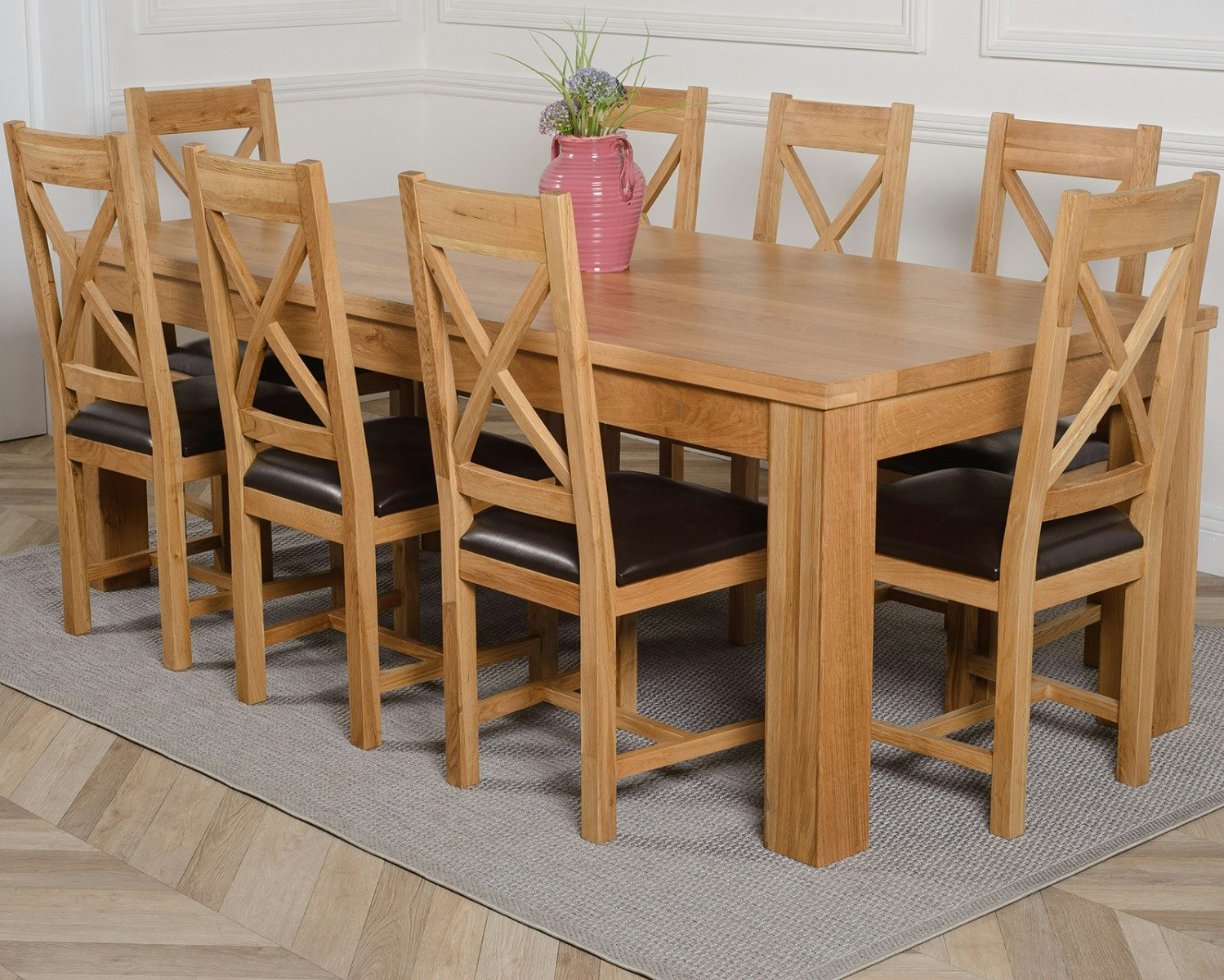 Rackhams Brown Dakota Extra Large Oak Dining Table With Berkeley Oak Chairs - 8 Chairs