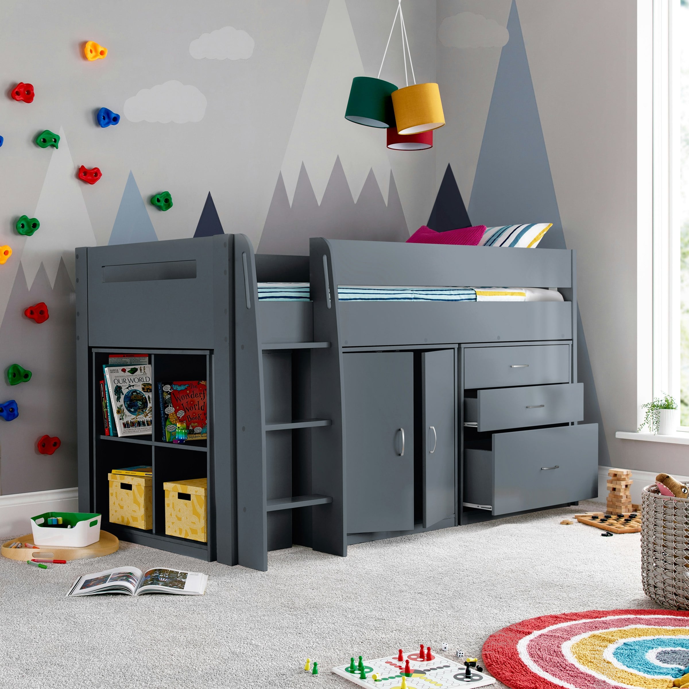 Bedmaster Grey Lacy Storage Mid Sleeper Bed - Bed And Spring Mattress