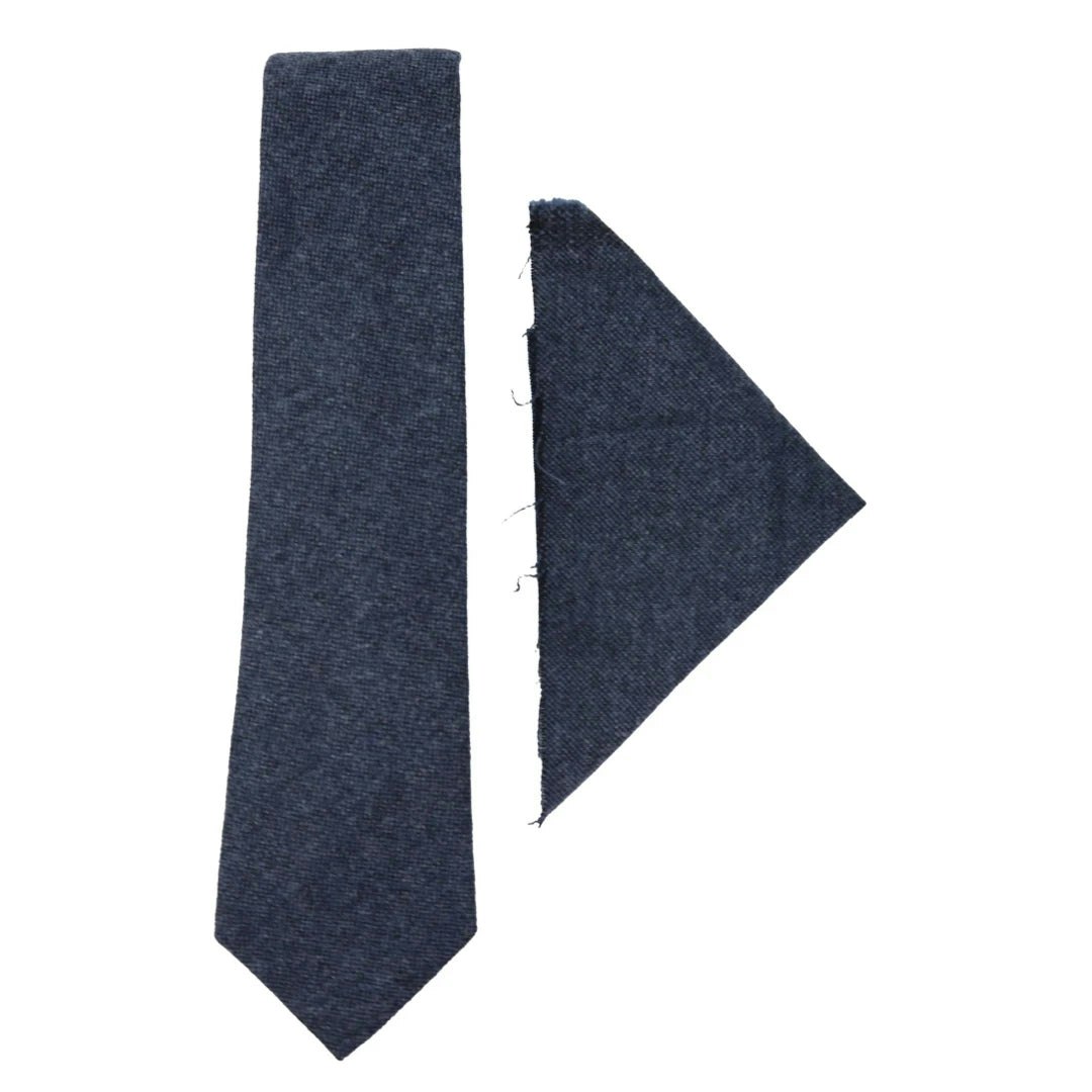 Truclothing Men's Blue Tweed Tie Hankie Set Classic British Heritage Wool Herringbone
