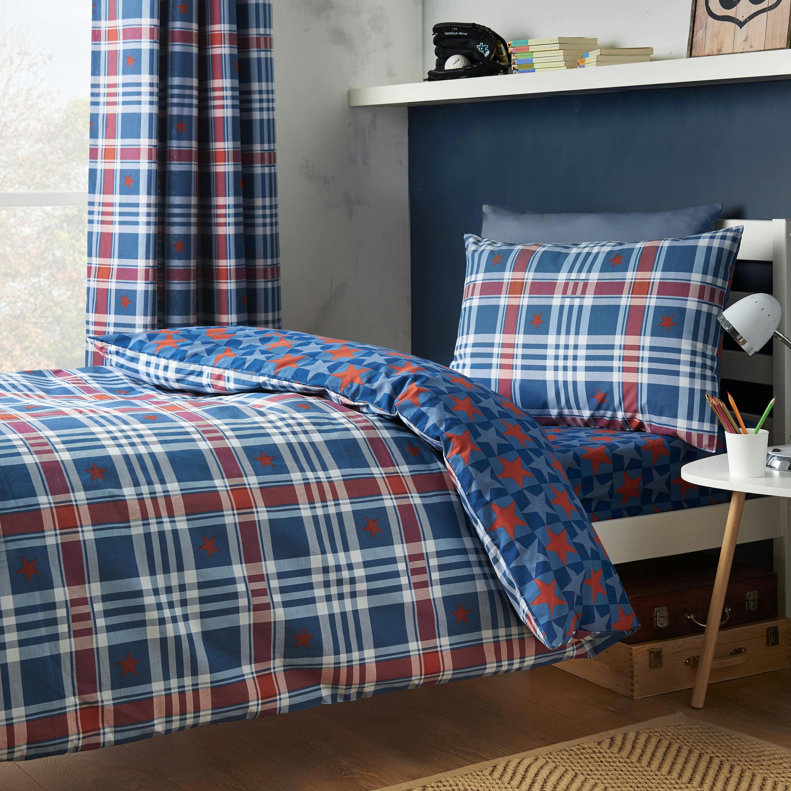 Cat Blue Catherine Lansfield Stars And Check Duvet Cover Set - Image 4