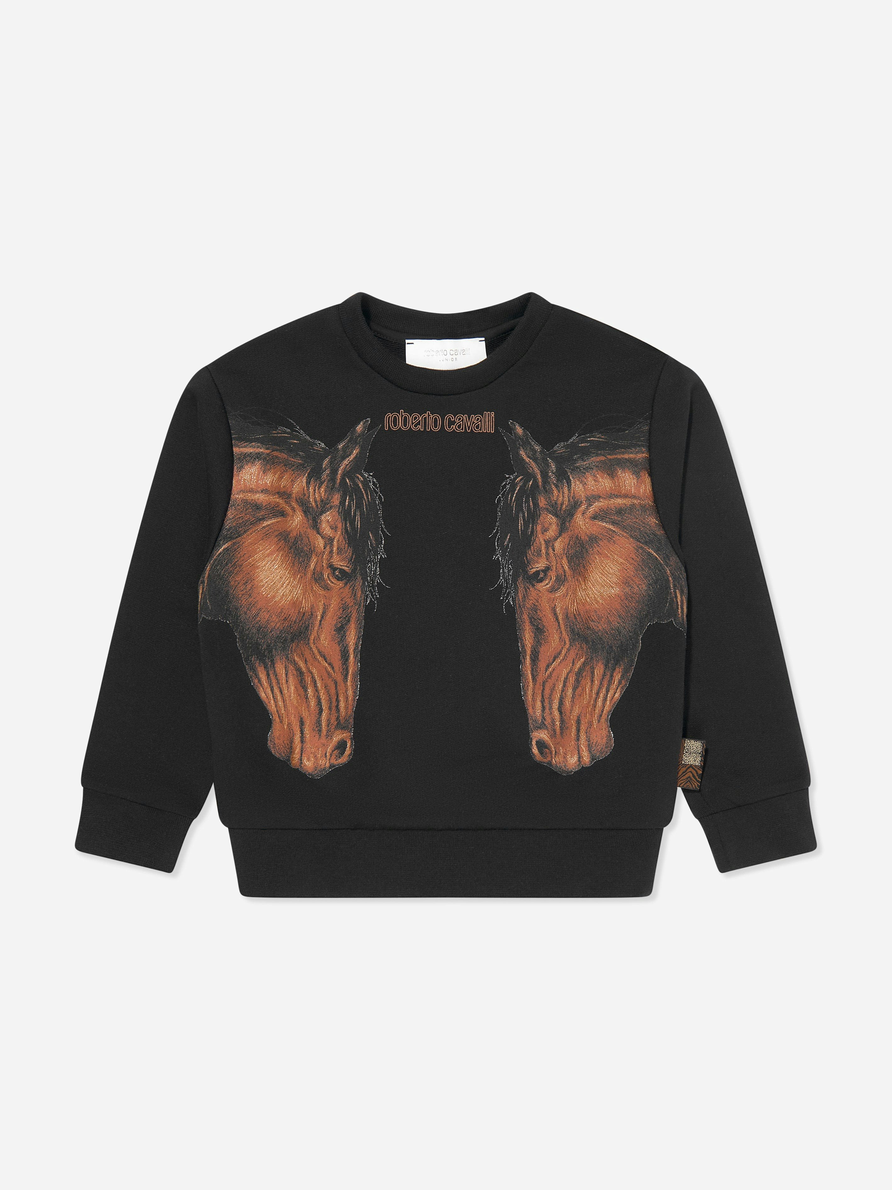 Roberto Cavalli Boys Black Horses Sweatshirt In - 14 Yrs