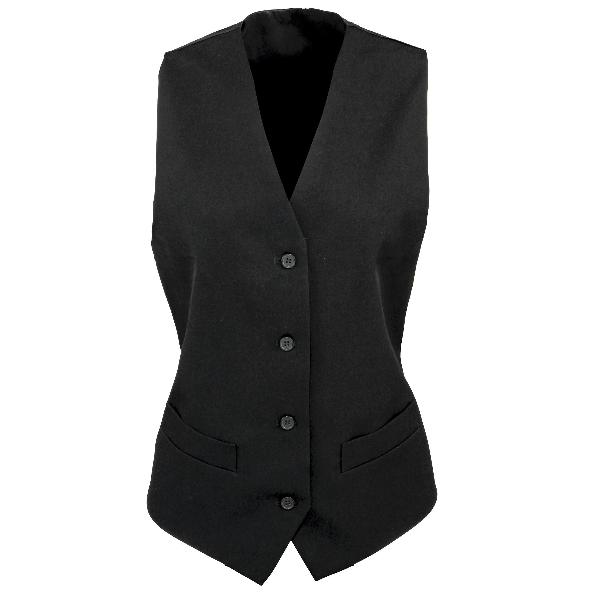 Premier Women's Black Lined Polyester Waistcoat / Bar Wear / Catering (Pack Of 2) - 2XL